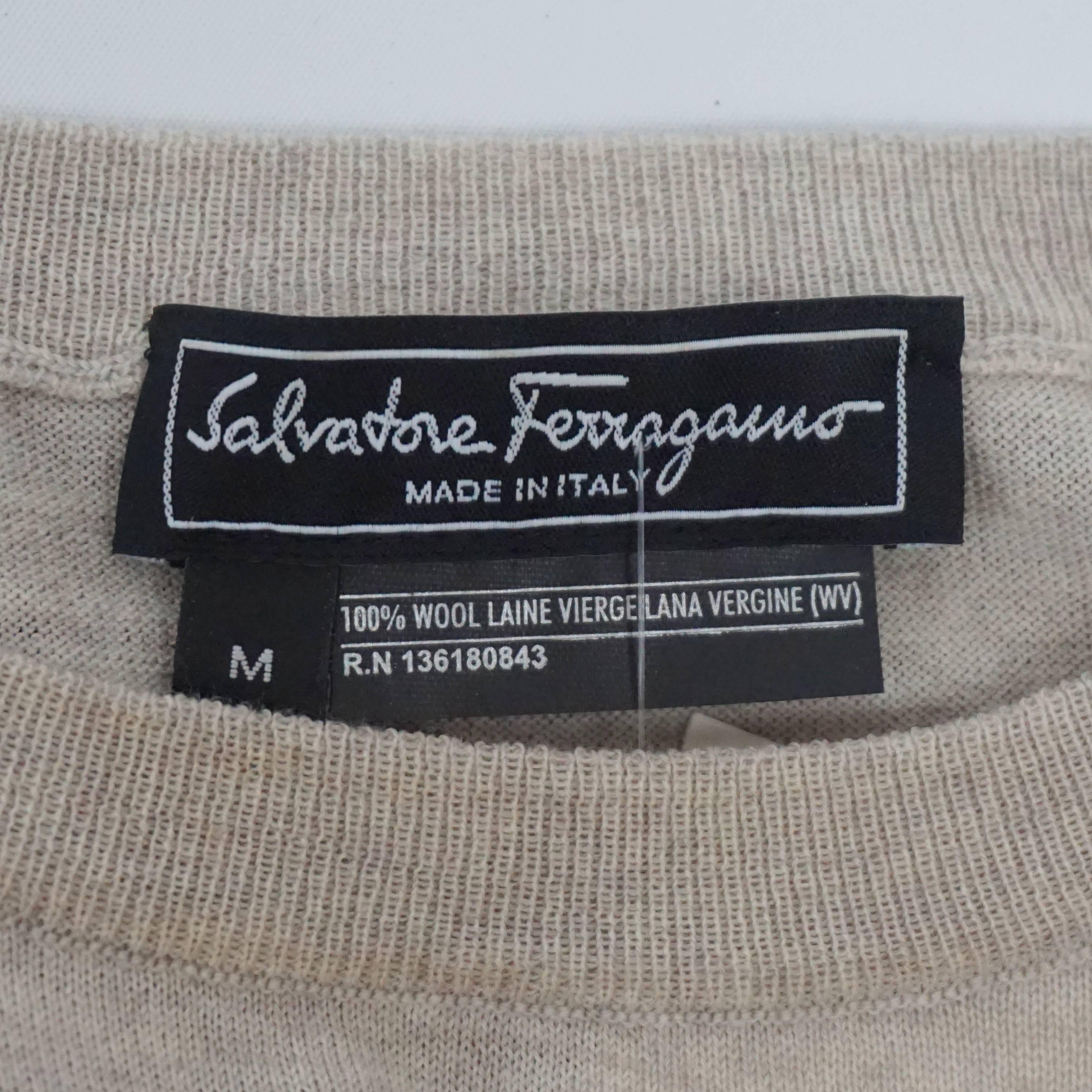 Women's Salvatore Ferragamo Grey and Brown Virgin Wool Top - M  For Sale