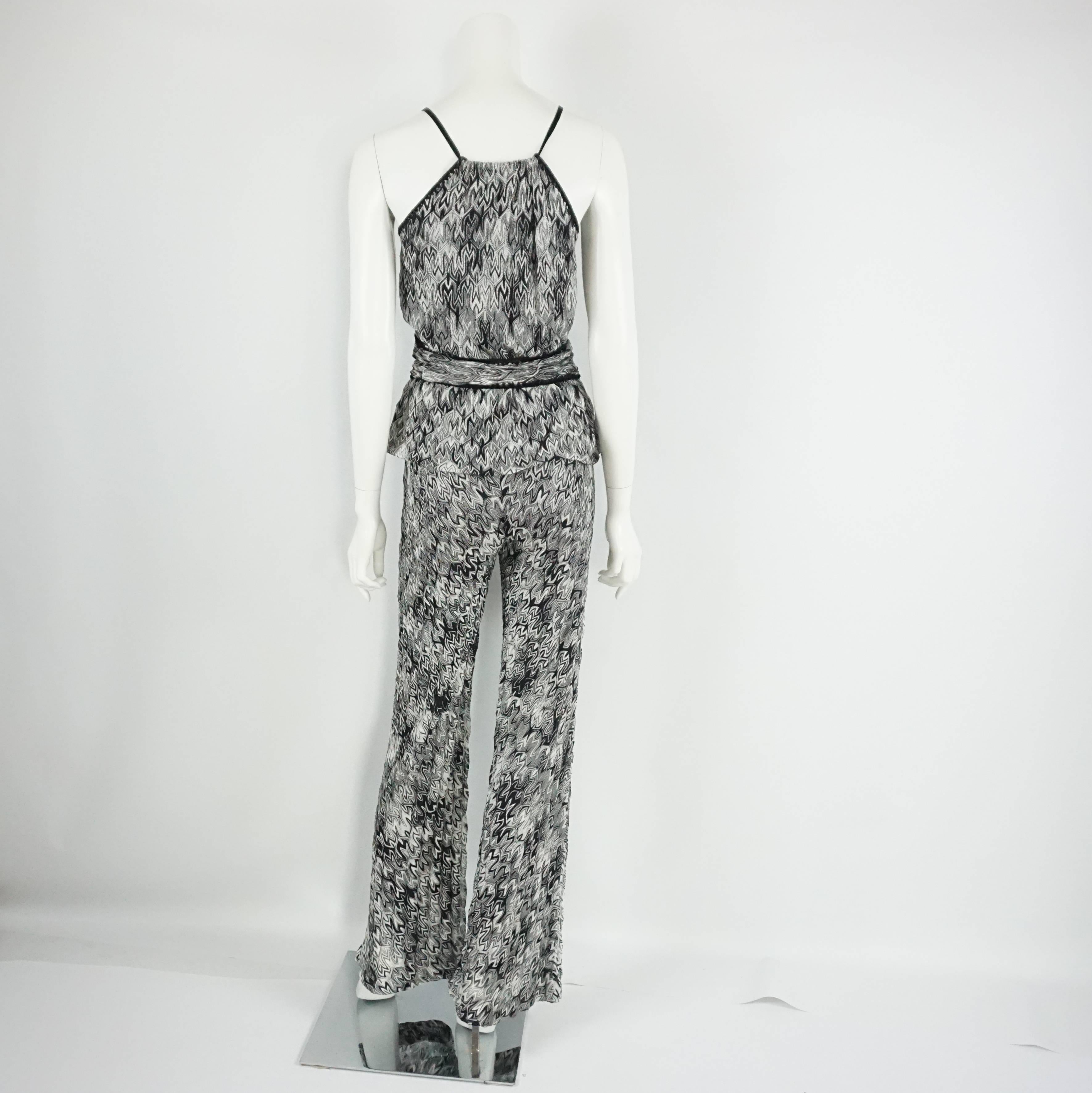 Gray Missoni Black and White Knit Top and Pants Set - 40