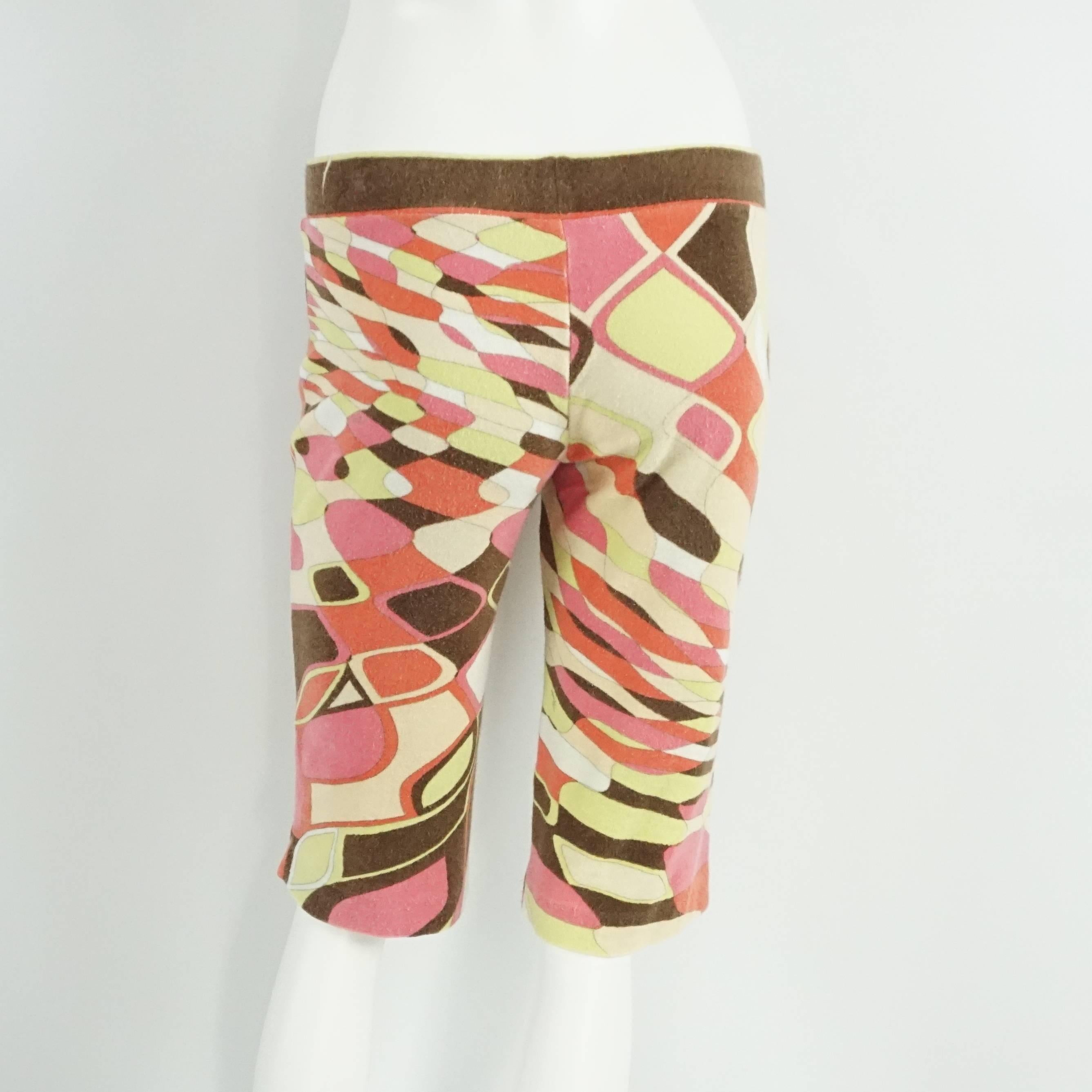 Pucci Coral, Green, and Brown Terry Cloth Bermuda Shorts - 40 In Good Condition In West Palm Beach, FL