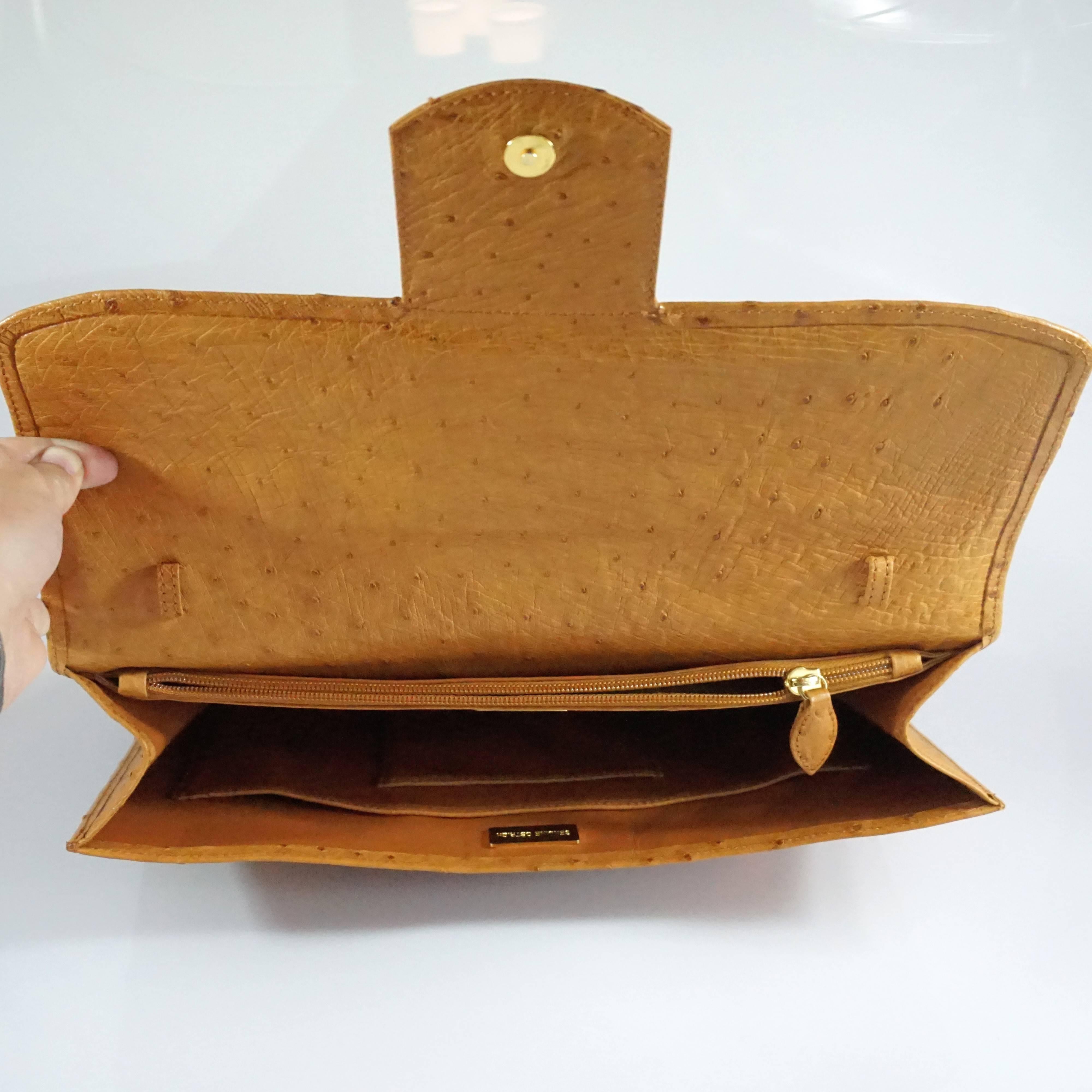 Giorgio's Caramel Ostrich Oversize Clutch  In Excellent Condition In West Palm Beach, FL