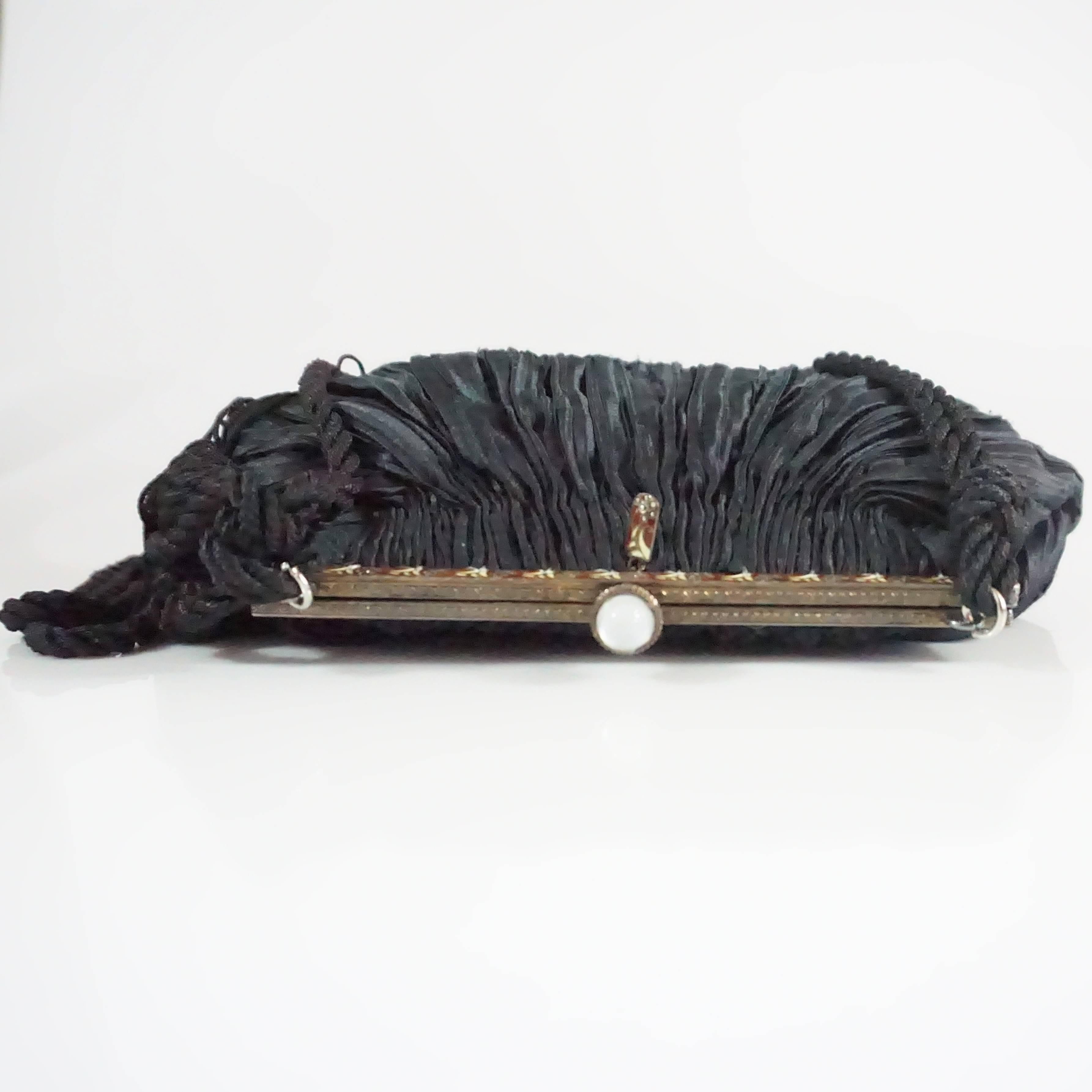 Revivals Black Satin Crossbody Bag with Tassels - 1990s  In Fair Condition In West Palm Beach, FL