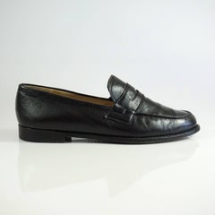 Manolo Blahnik Black Leather Penny Loafers -37.5