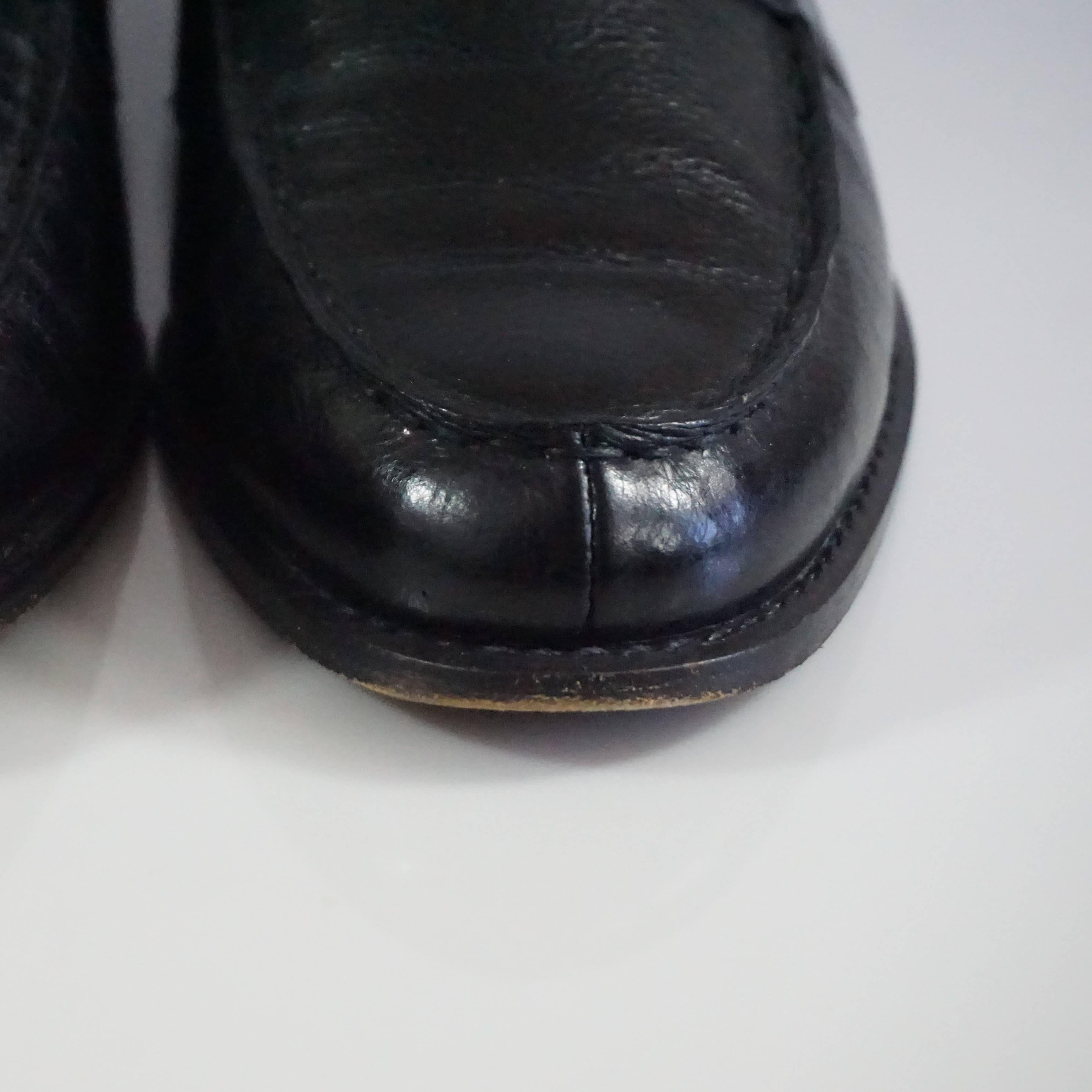 Women's Manolo Blahnik Black Leather Penny Loafers -37.5 For Sale