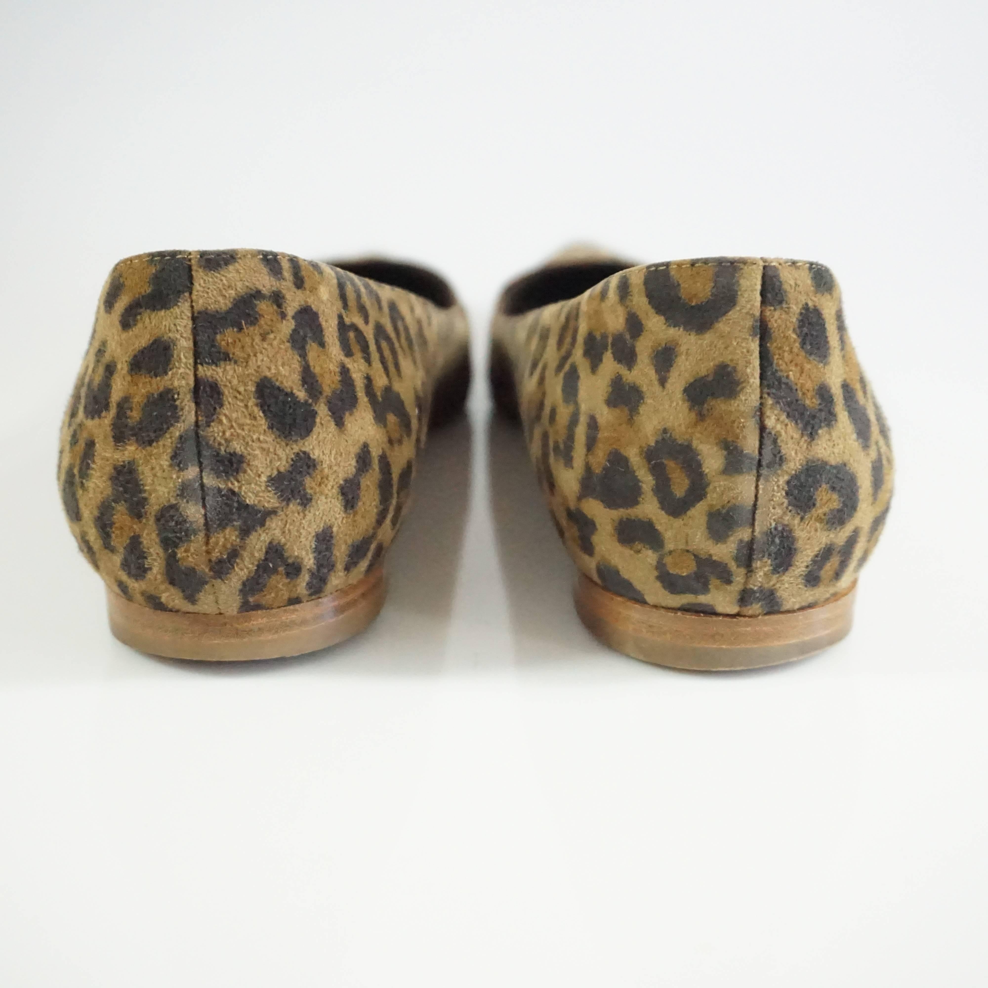 Manolo Blahnik Animal Print Suede Flats - 38.5 For Sale 1