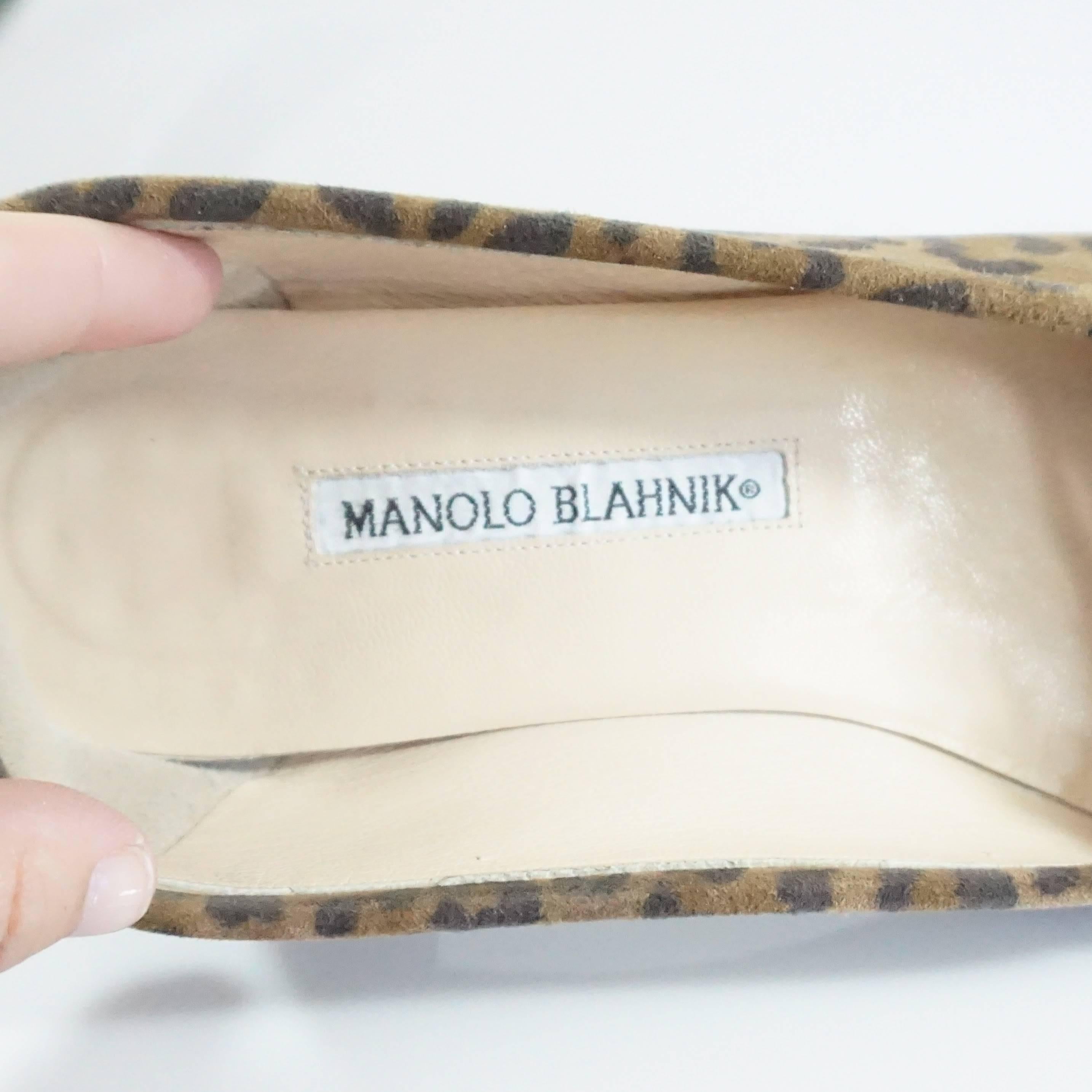 Brown Manolo Blahnik Animal Print Suede Flats - 38.5 For Sale