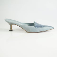 Manolo Blahnik Blue Crocodile and Suede Mules - 38.5