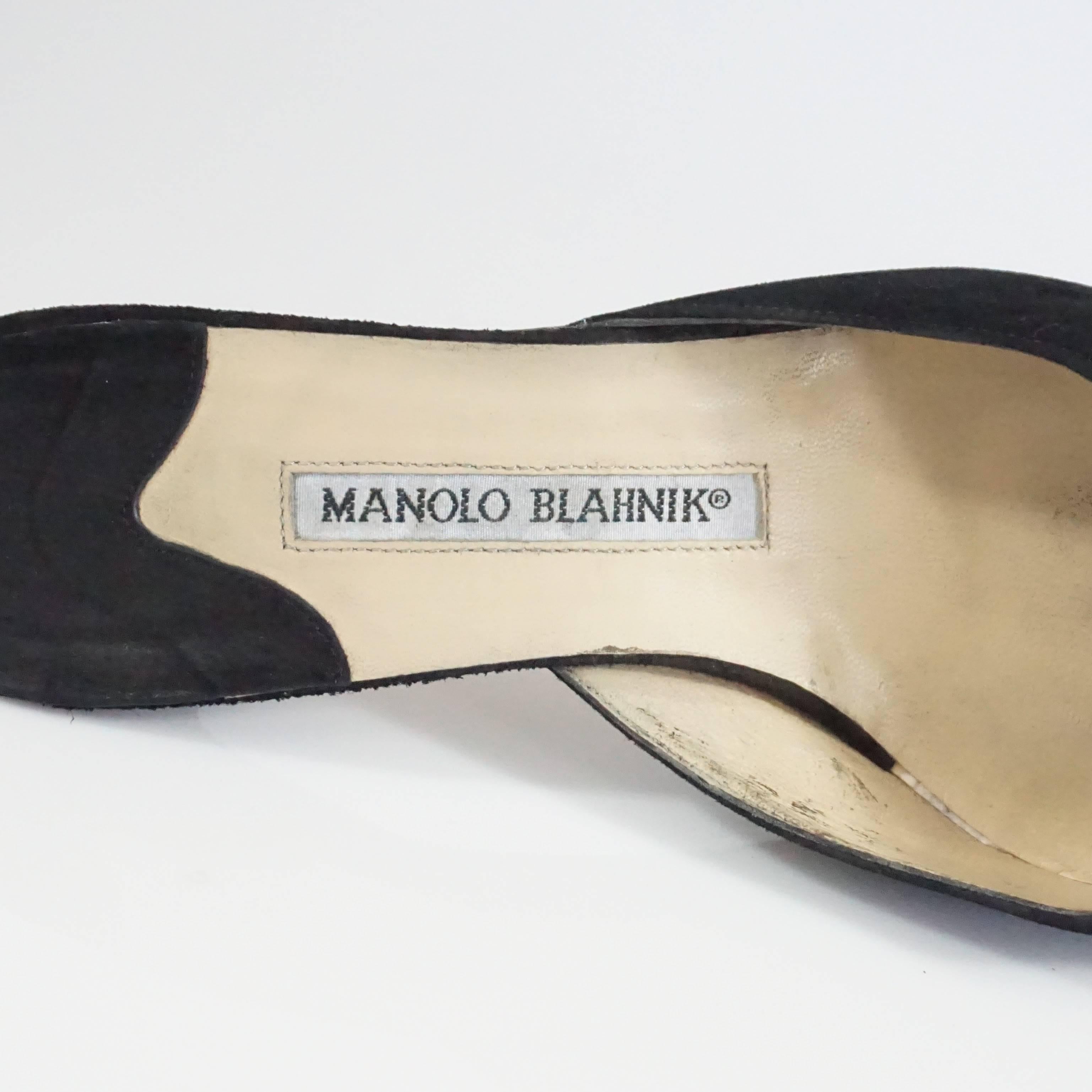 Manolo Blahnik Black Suede Ruched Mule - 38.5 2