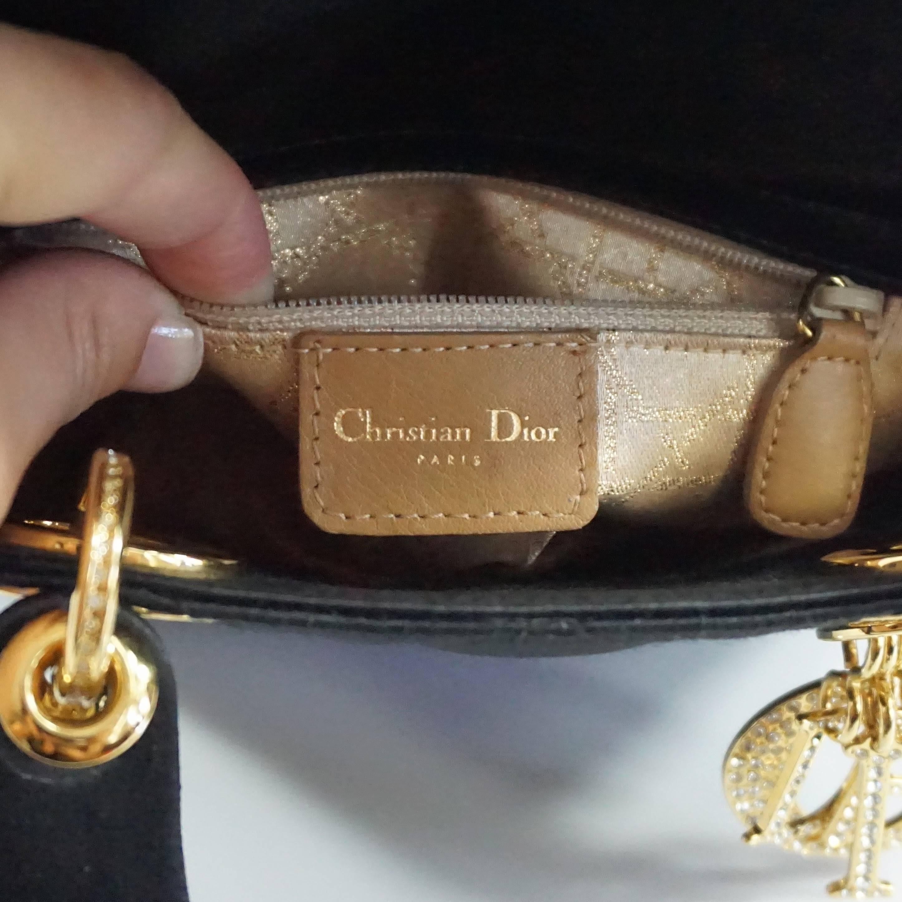 Women's Christian Dior Black Satin Mini Strass Lady Dior Bag with Rhinestones