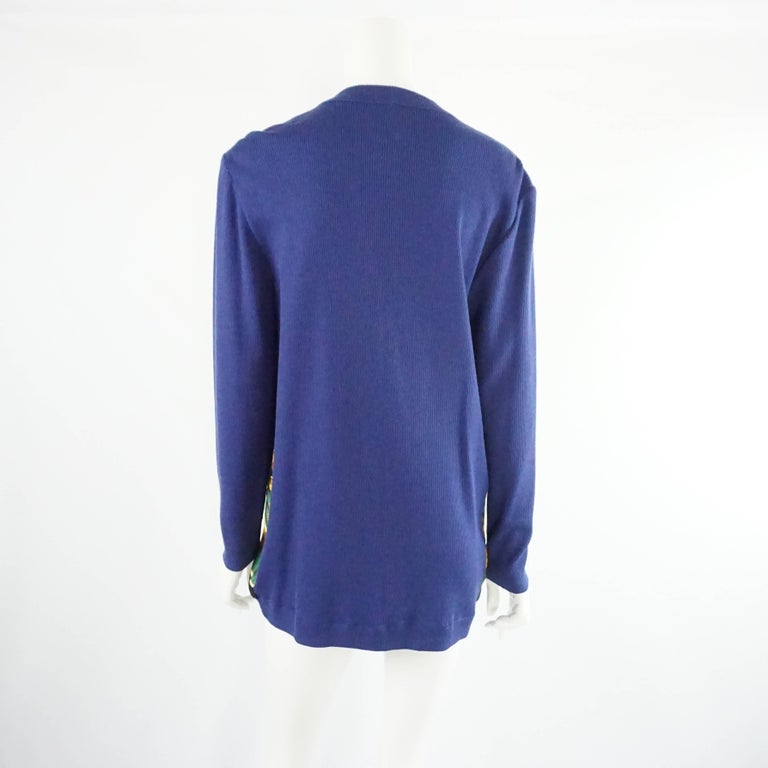 Celine Blue and Multi Print Silk Knit Cardigan - 46 at 1stDibs
