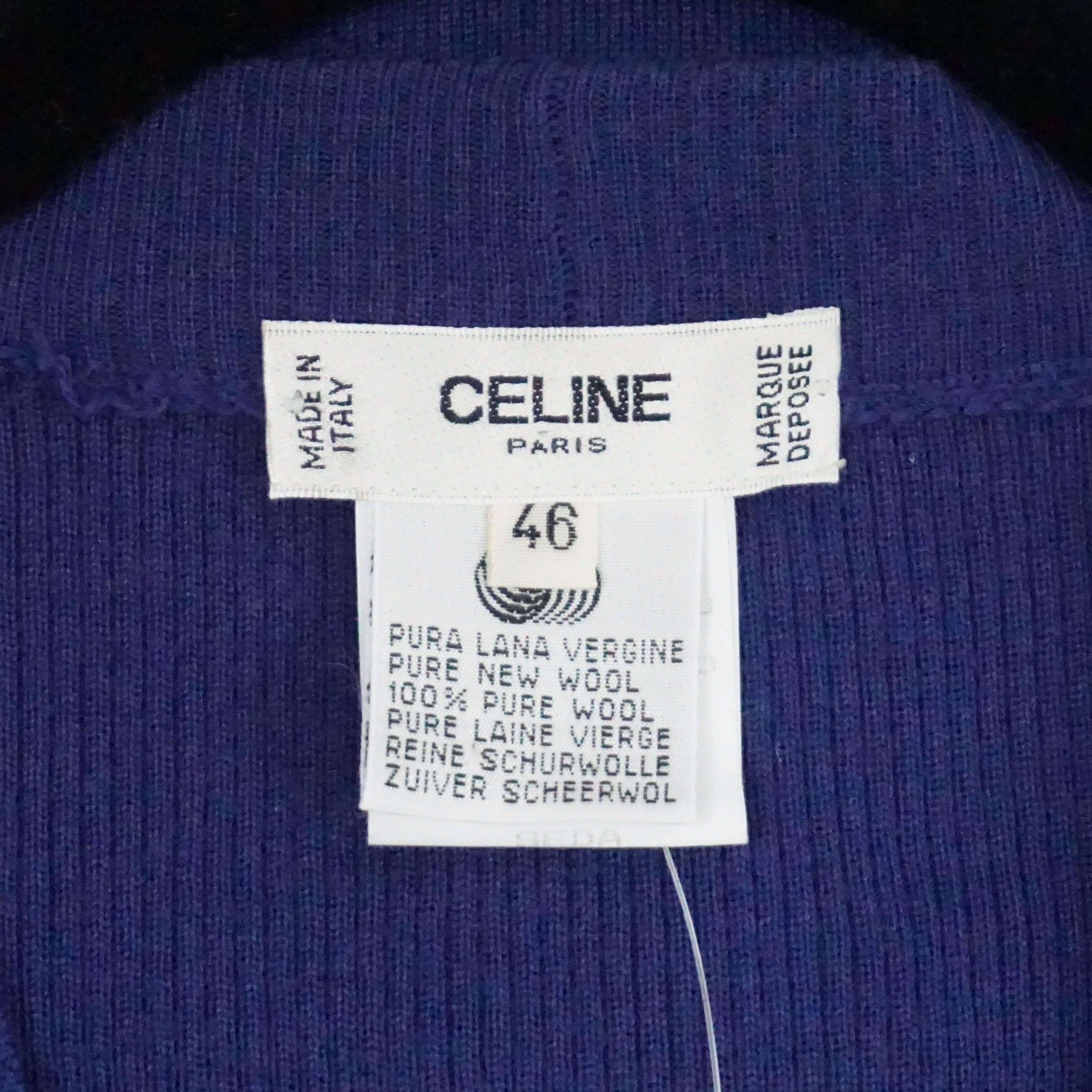 Celine Blue and Multi Print Silk Knit Cardigan - 46  1