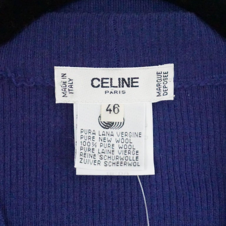Celine Blue and Multi Print Silk Knit Cardigan - 46 at 1stDibs