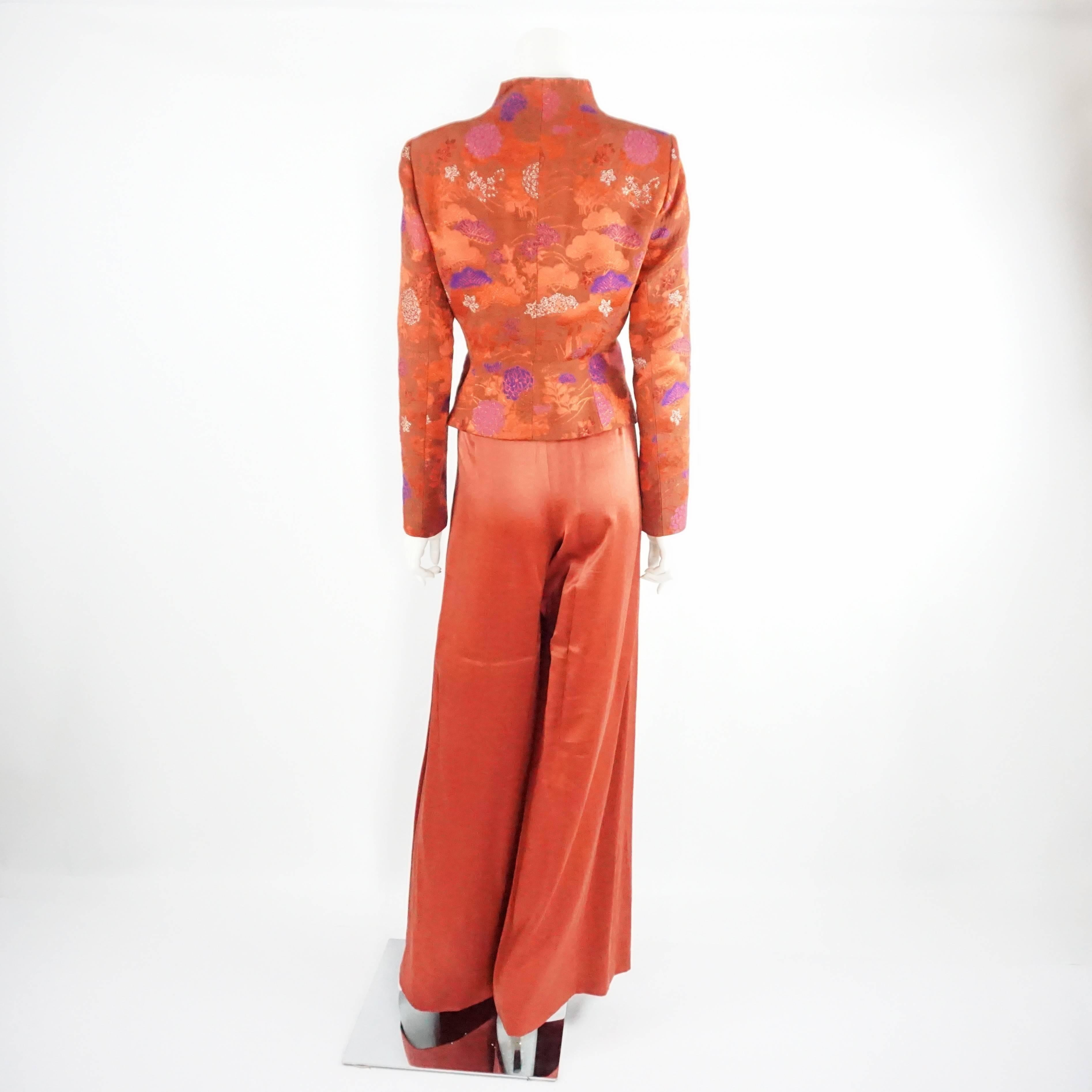 Orange Kenzo Red and Metallic Asian Print Jacket with red silk pants - 44