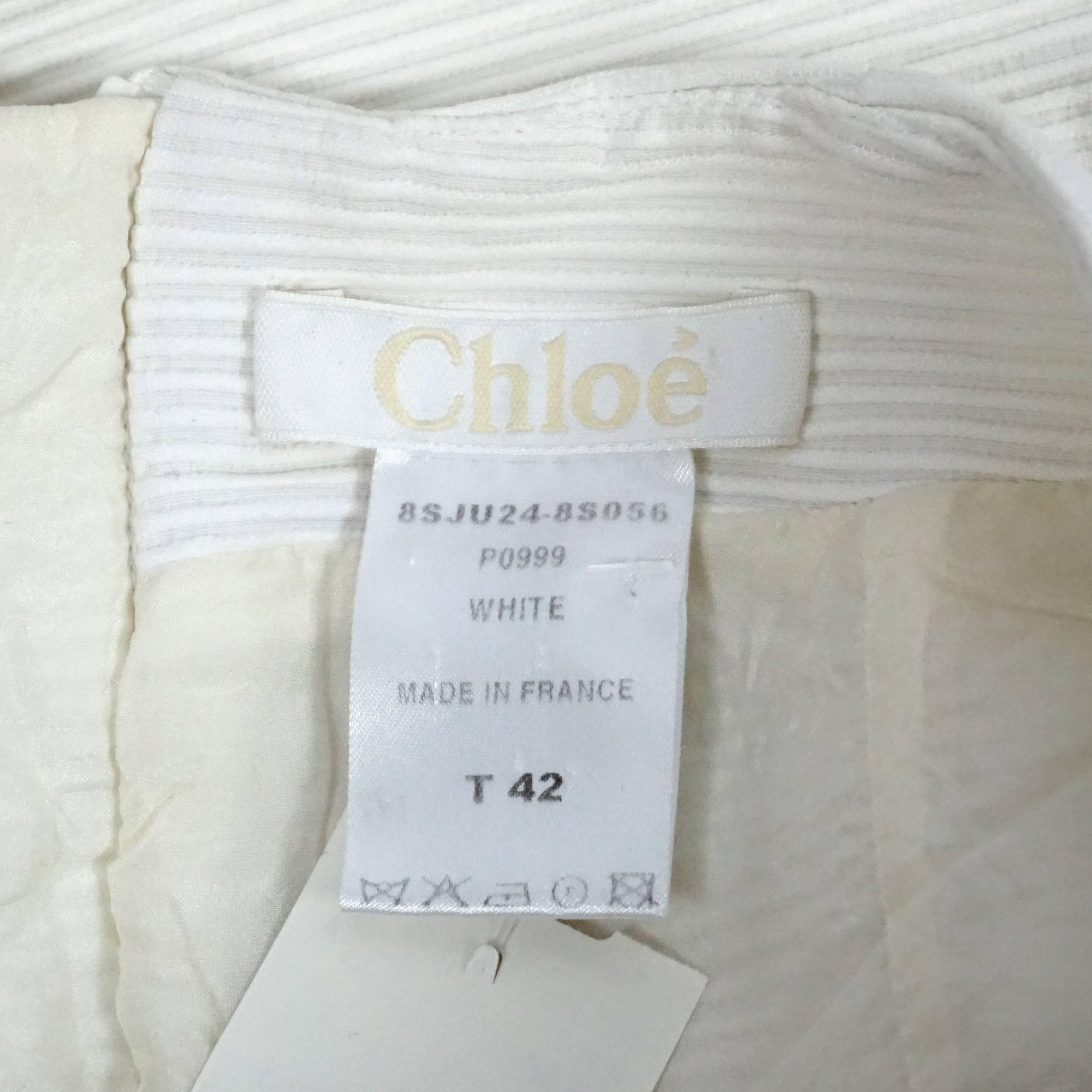 Chloe White Ribbed Cotton Skirt - 42 In Fair Condition For Sale In West Palm Beach, FL