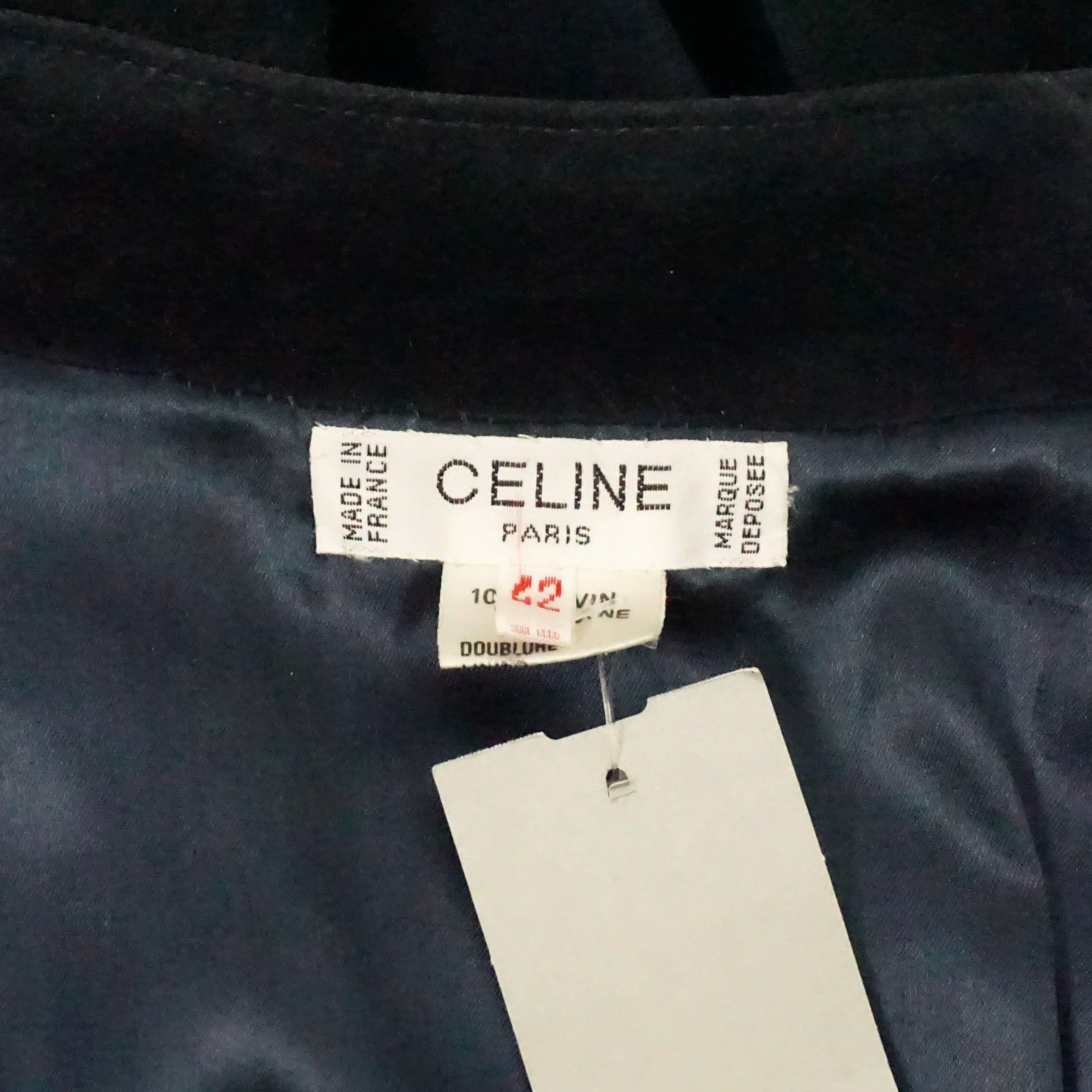 Black Celine Navy Suede and Leather Oversize Jacket - 42 - 1980s