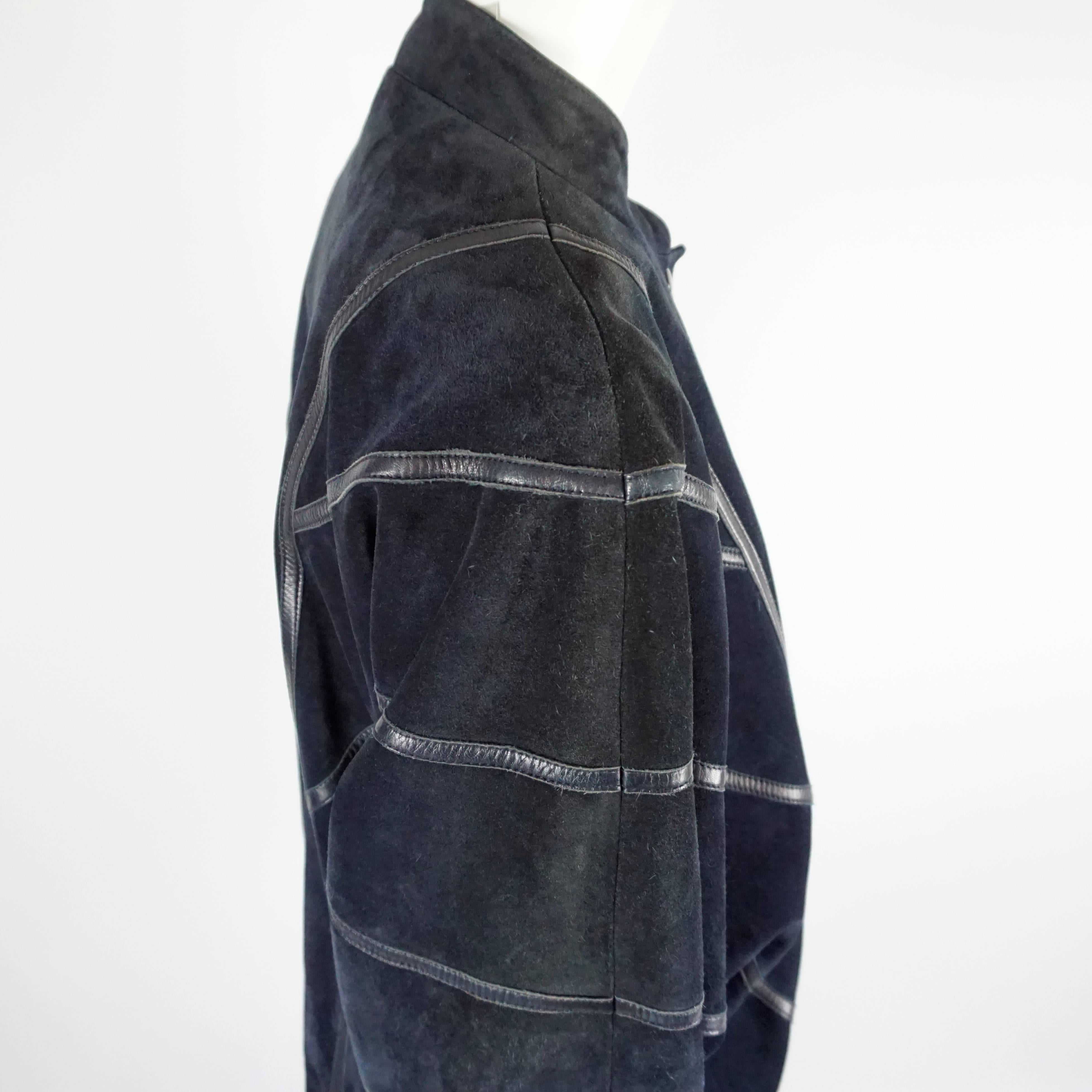 Celine Navy Suede and Leather Oversize Jacket - 42 - 1980s 1