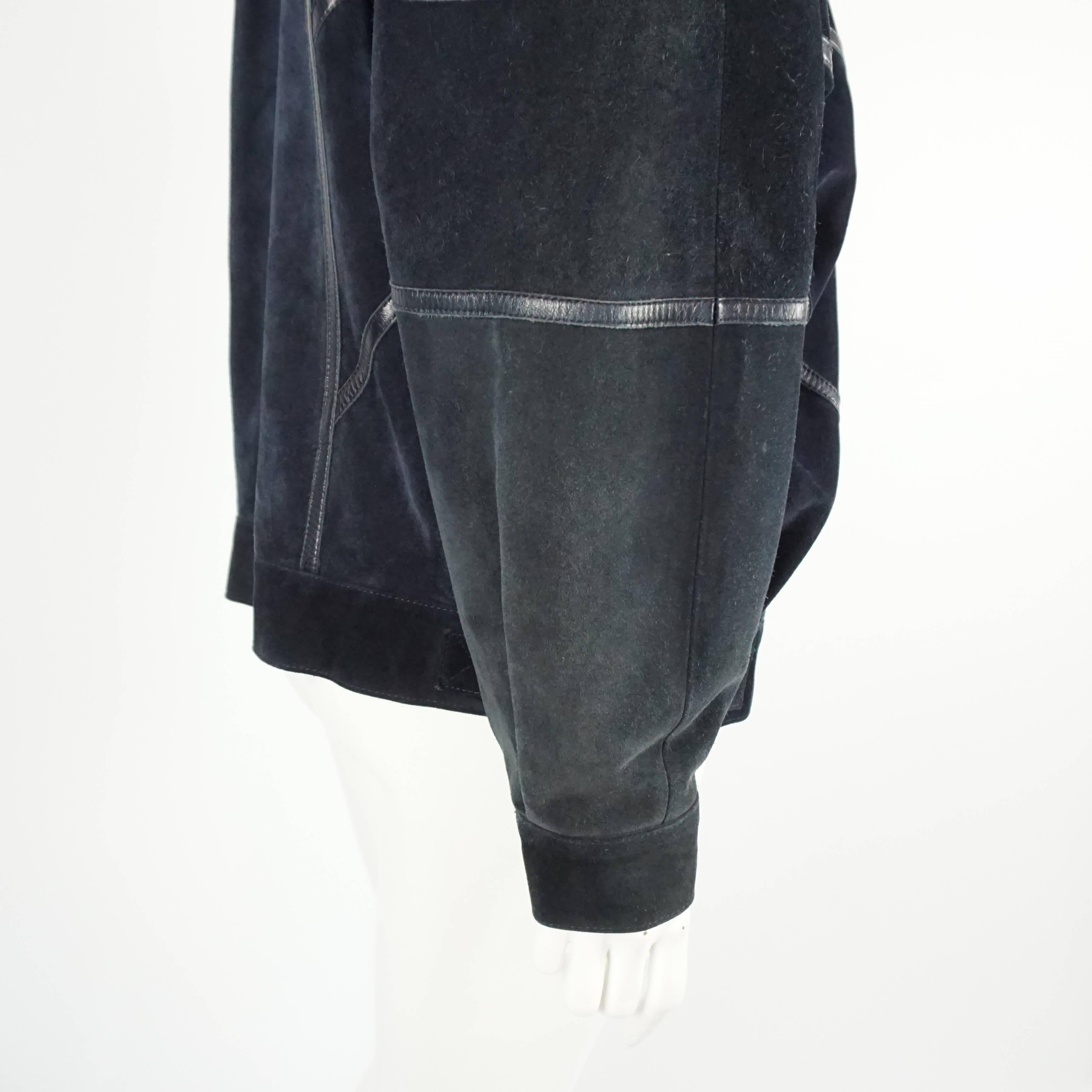 Celine Navy Suede and Leather Oversize Jacket - 42 - 1980s 2