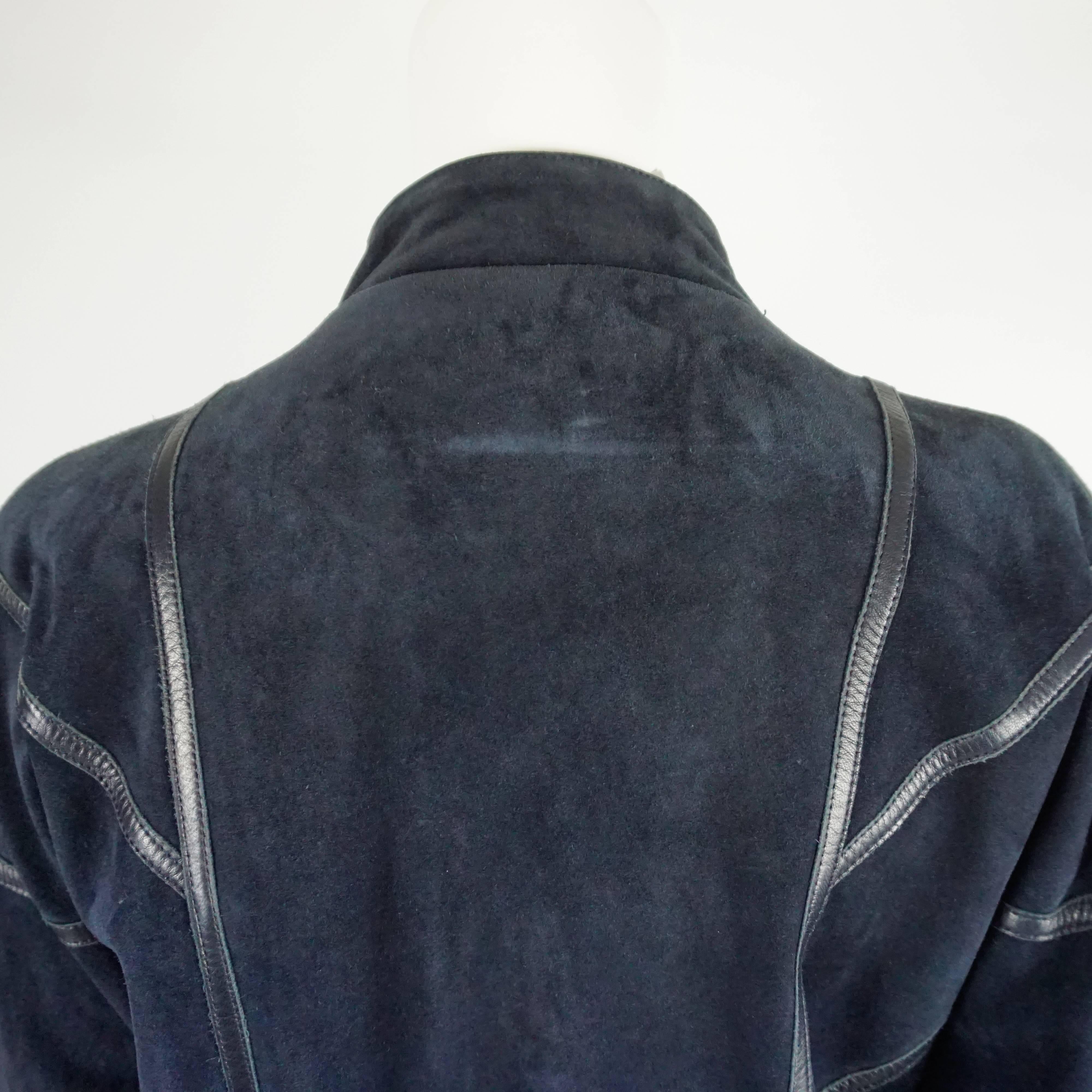 Celine Navy Suede and Leather Oversize Jacket - 42 - 1980s 3
