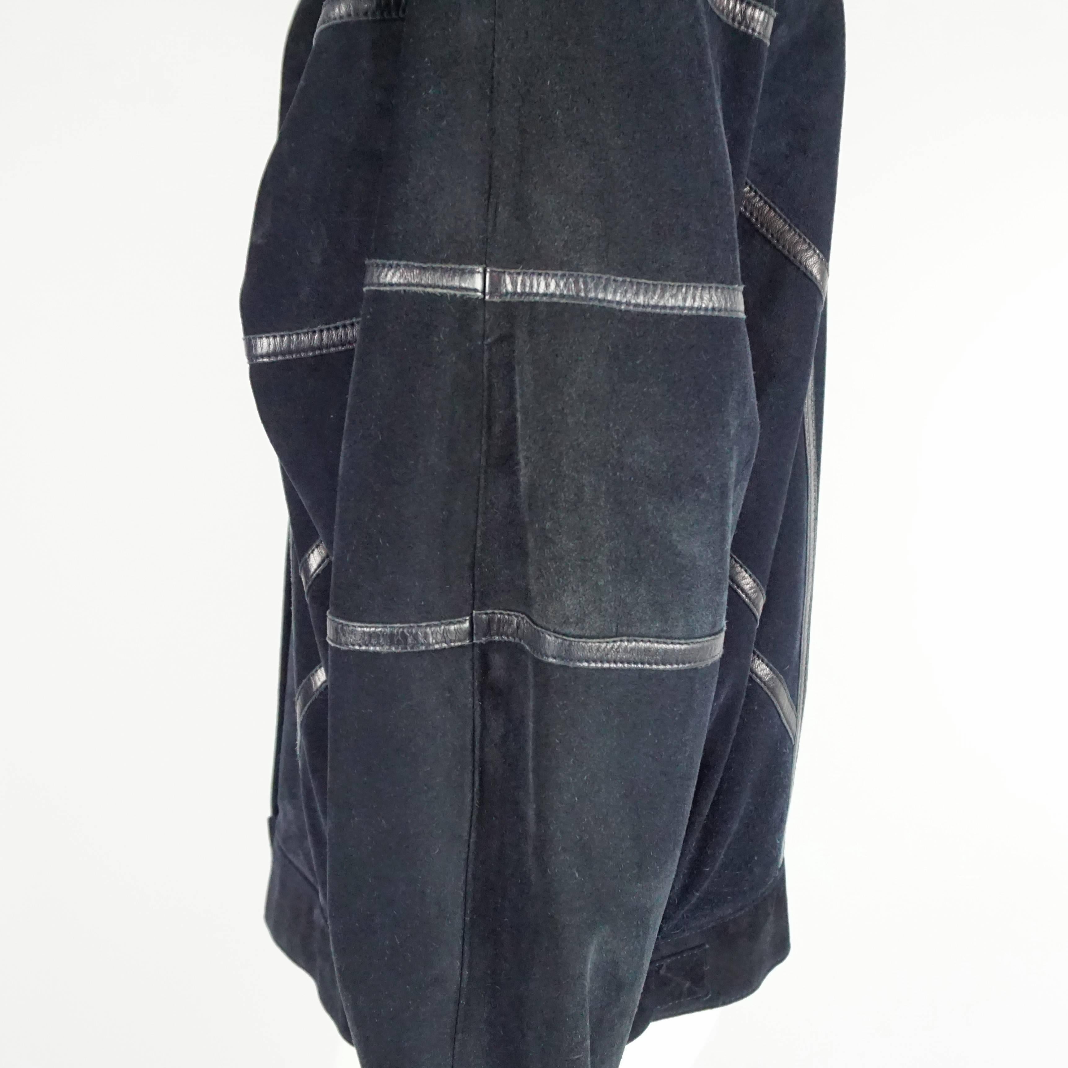 Celine Navy Suede and Leather Oversize Jacket - 42 - 1980s 4