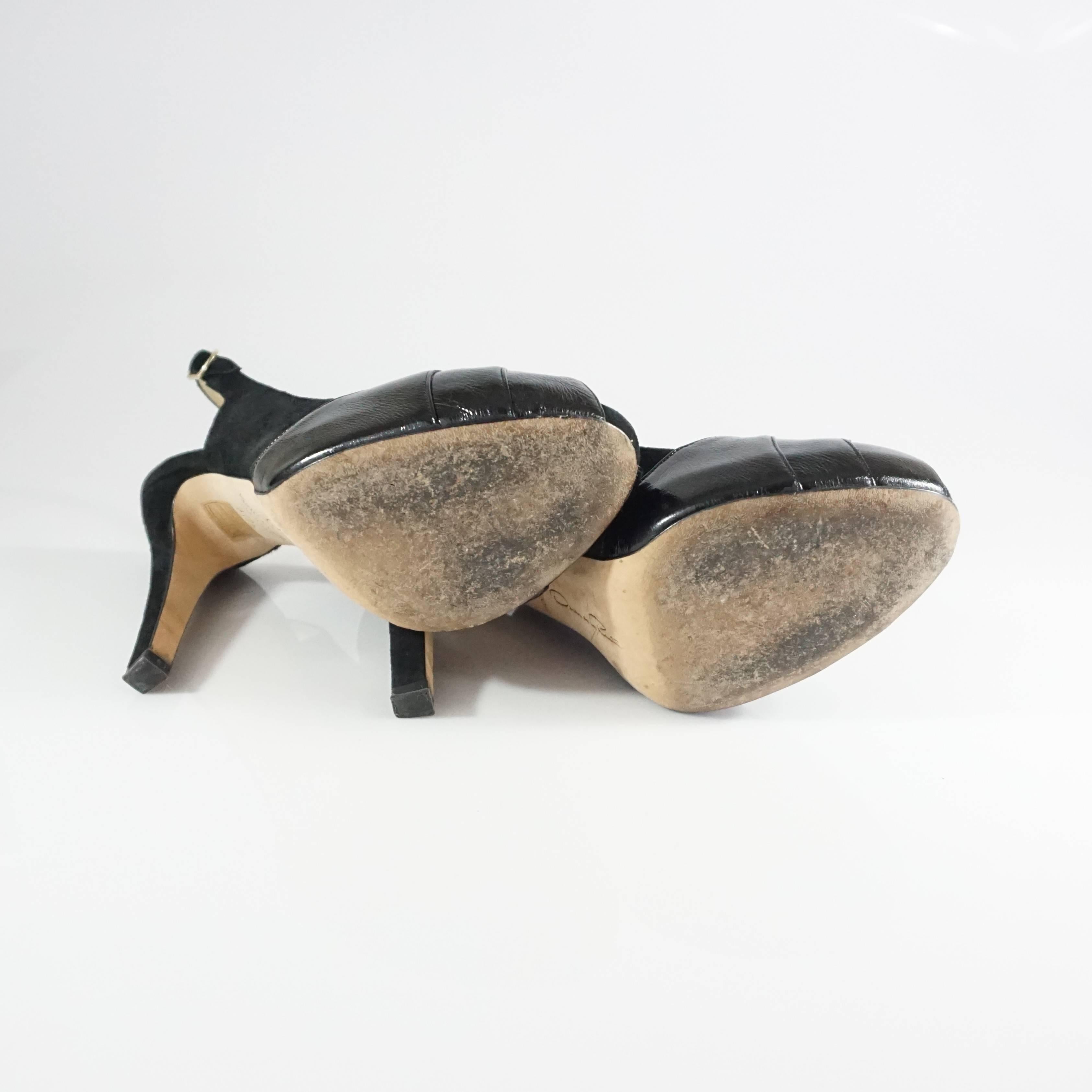 Women's Oscar de la Renta Black Suede and Patent Slingback Heels - 37.5