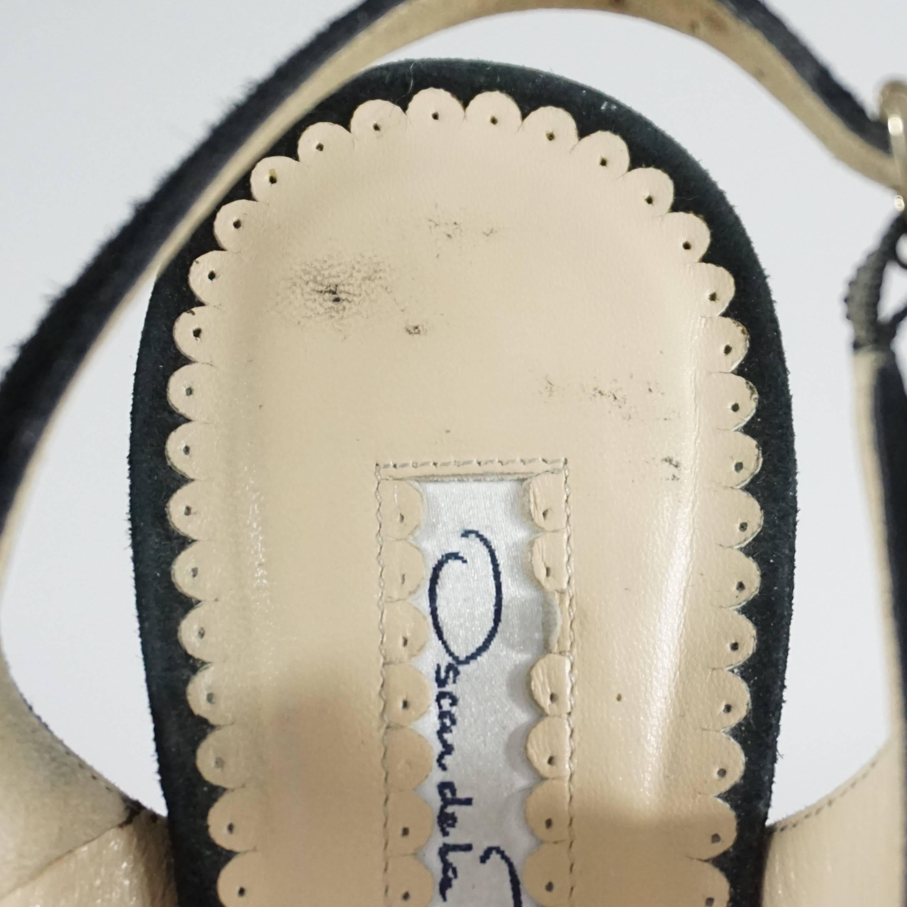 Oscar de la Renta Black Suede and Patent Slingback Heels - 37.5 1