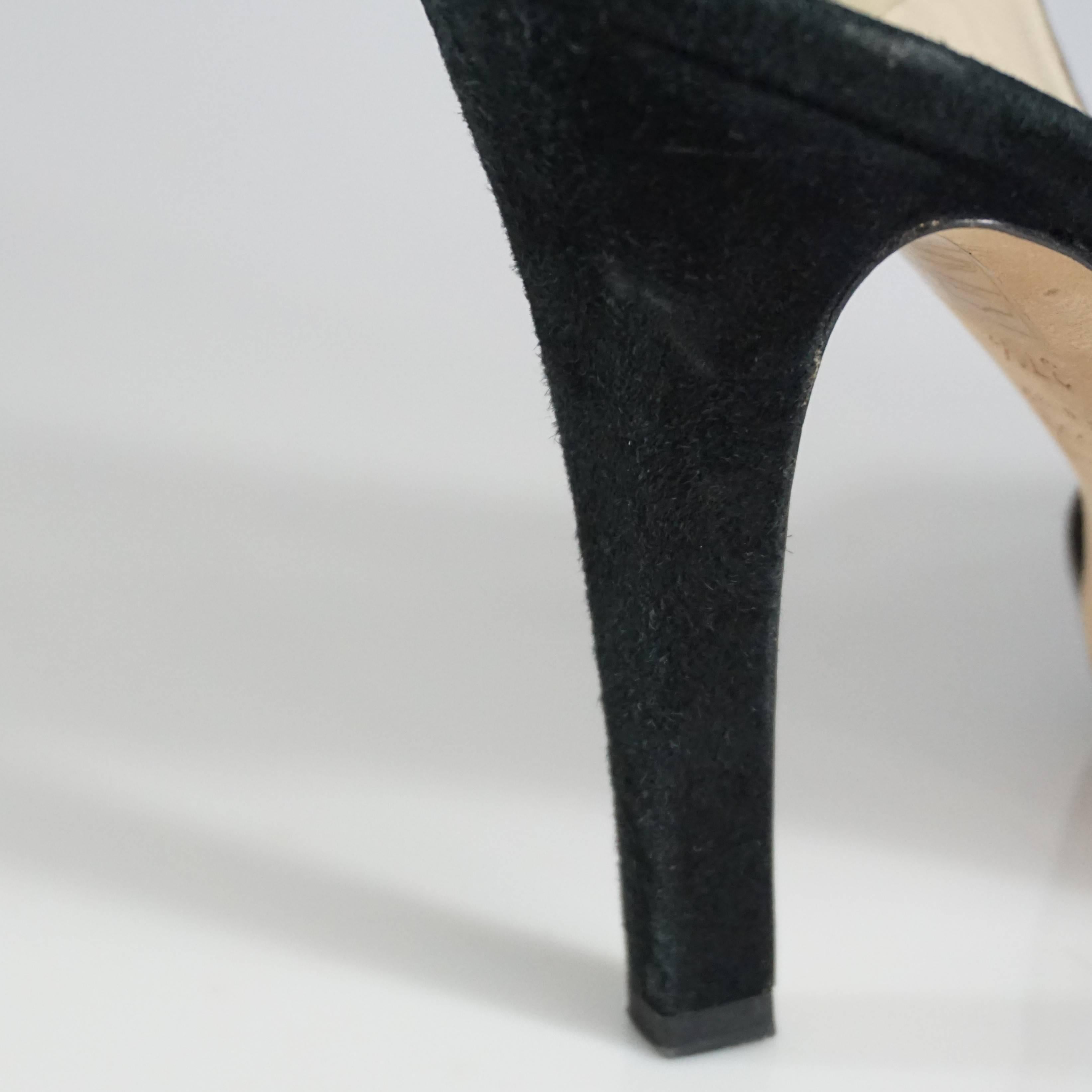 Oscar de la Renta Black Suede and Patent Slingback Heels - 37.5 2