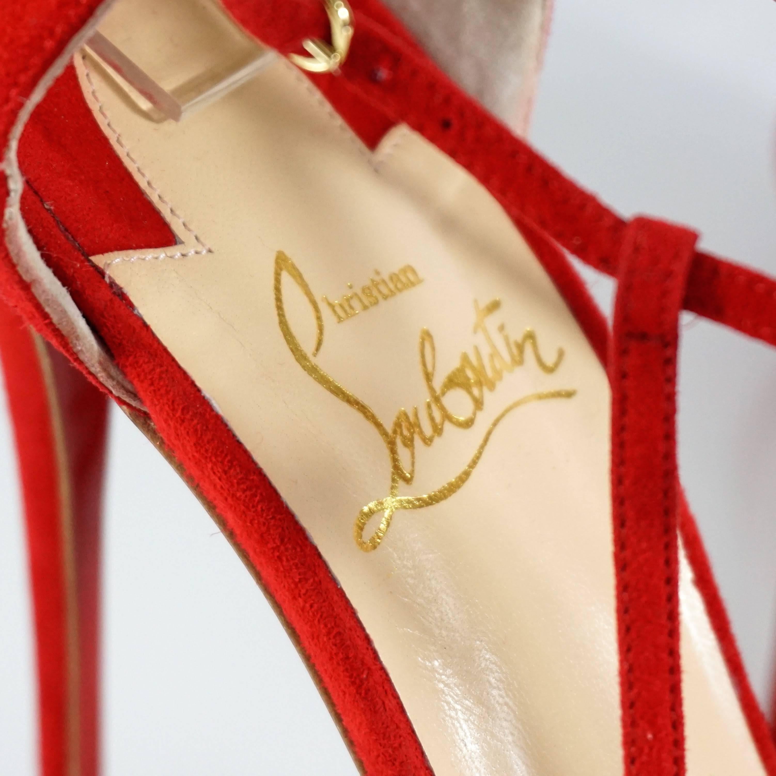 Christian Louboutin Red Suede Strappy Heels - 38 1