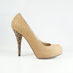 Fendi Nude Snakeskin Pumps with "FF" Heel - 39