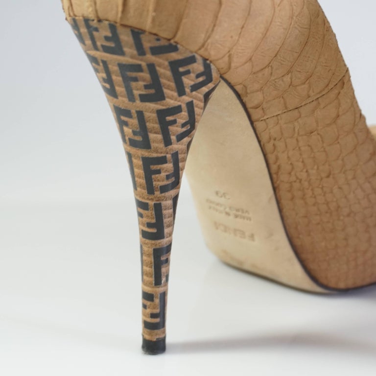 Fendi Nude Pumps with "FF" Heel - 39 For Sale at 1stDibs | fendi snakeskin shoes, fendi nude heels, nude ff