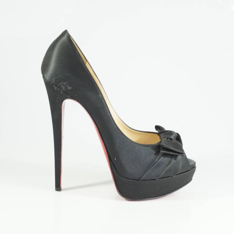 Christian Louboutin Black Satin High Platform Heel - 40.5 For Sale at ...
