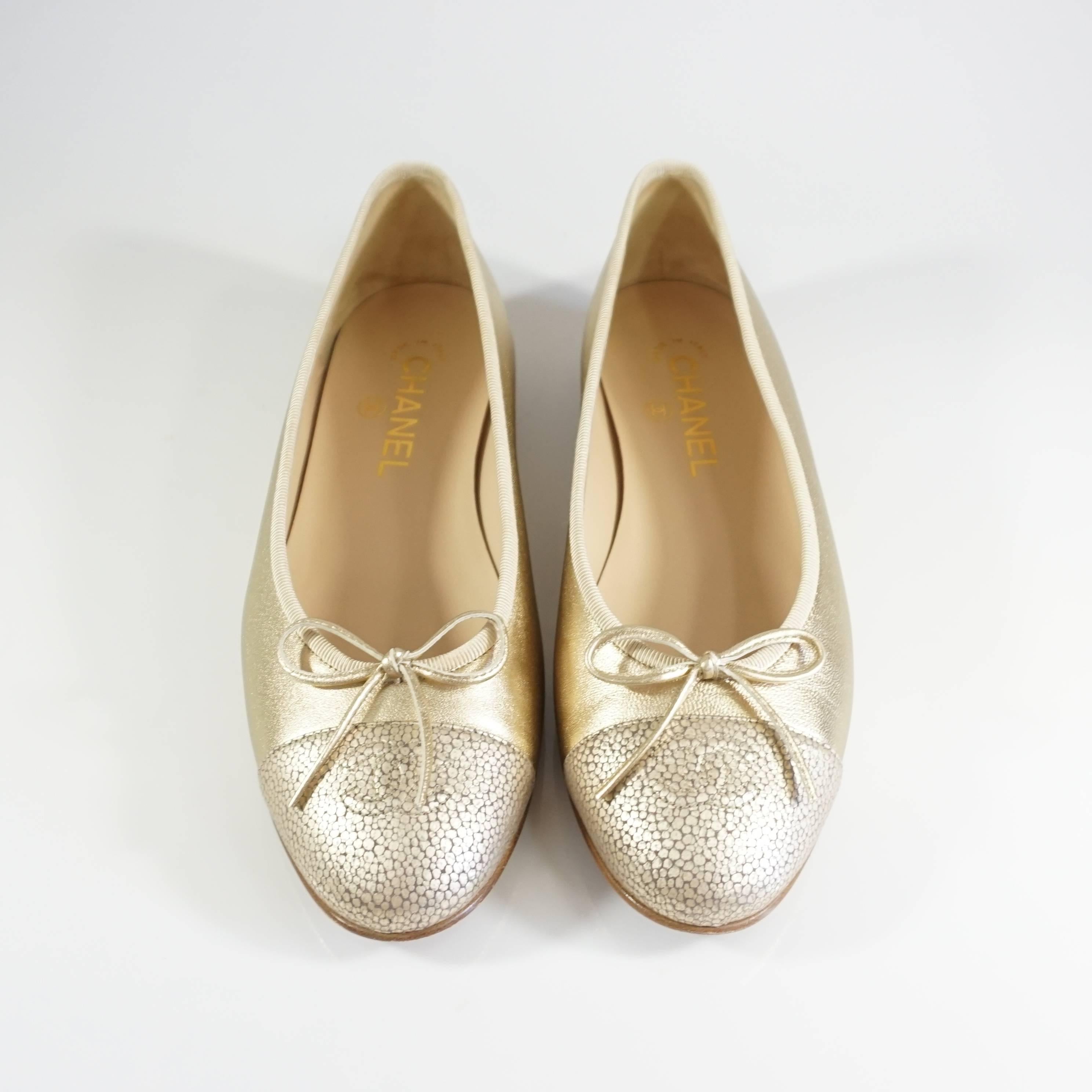 chanel gold ballet flats