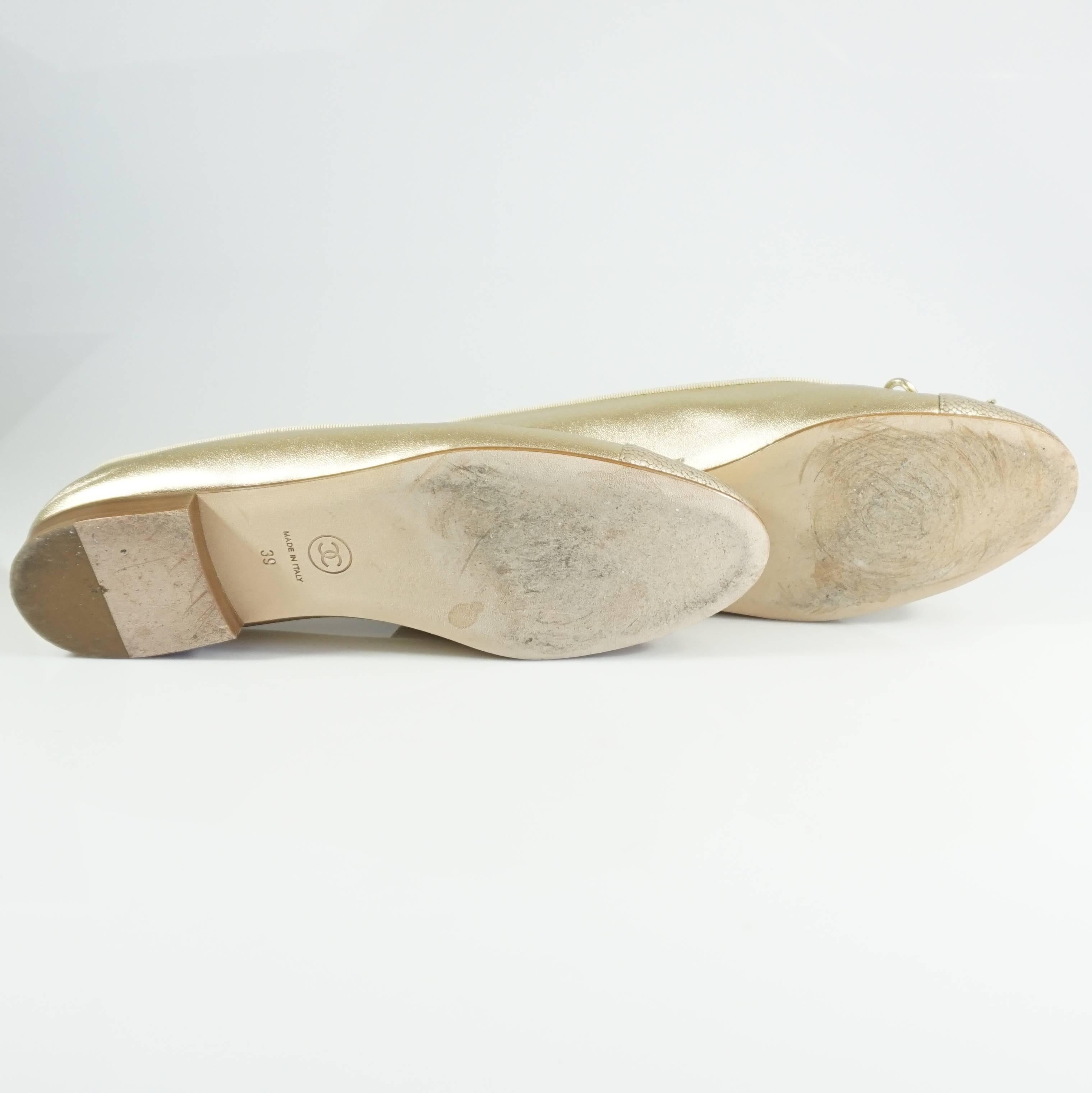 gold chanel ballet flats