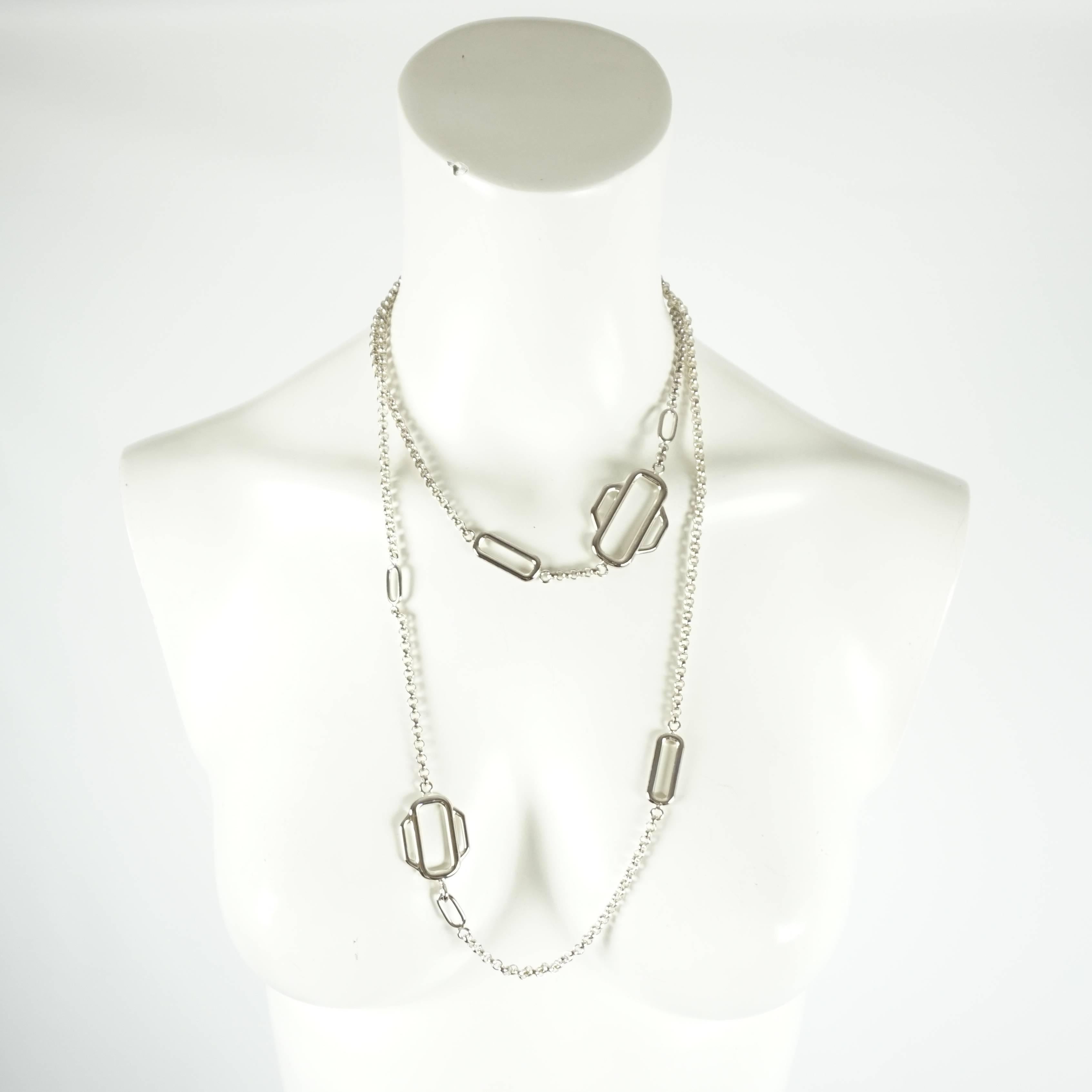 Hermes Sterling Silver Attelage Long Necklace - Circa 2015 In Excellent Condition In West Palm Beach, FL