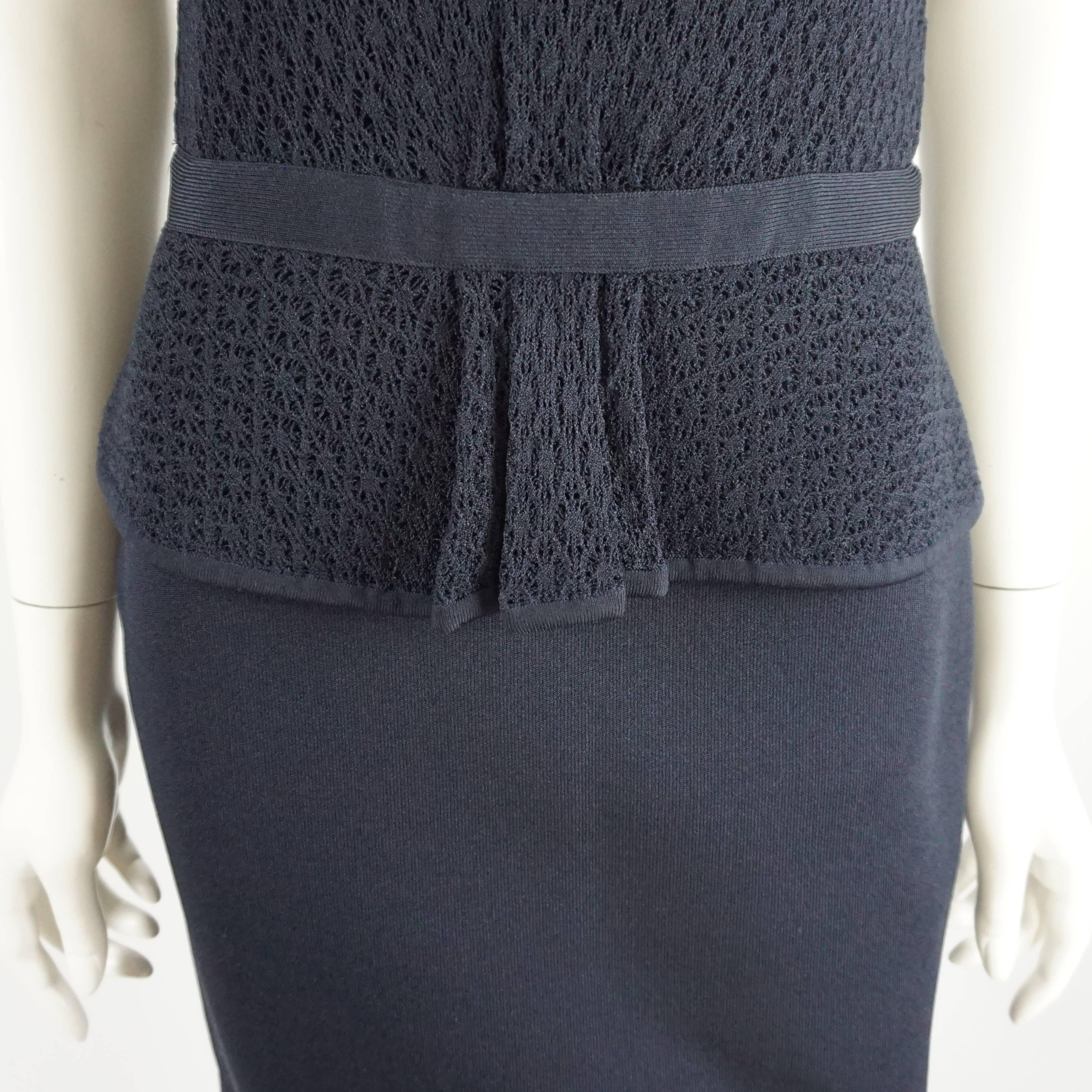 Women's Oscar de la Renta Navy Knit Short Sleeve Dress - L