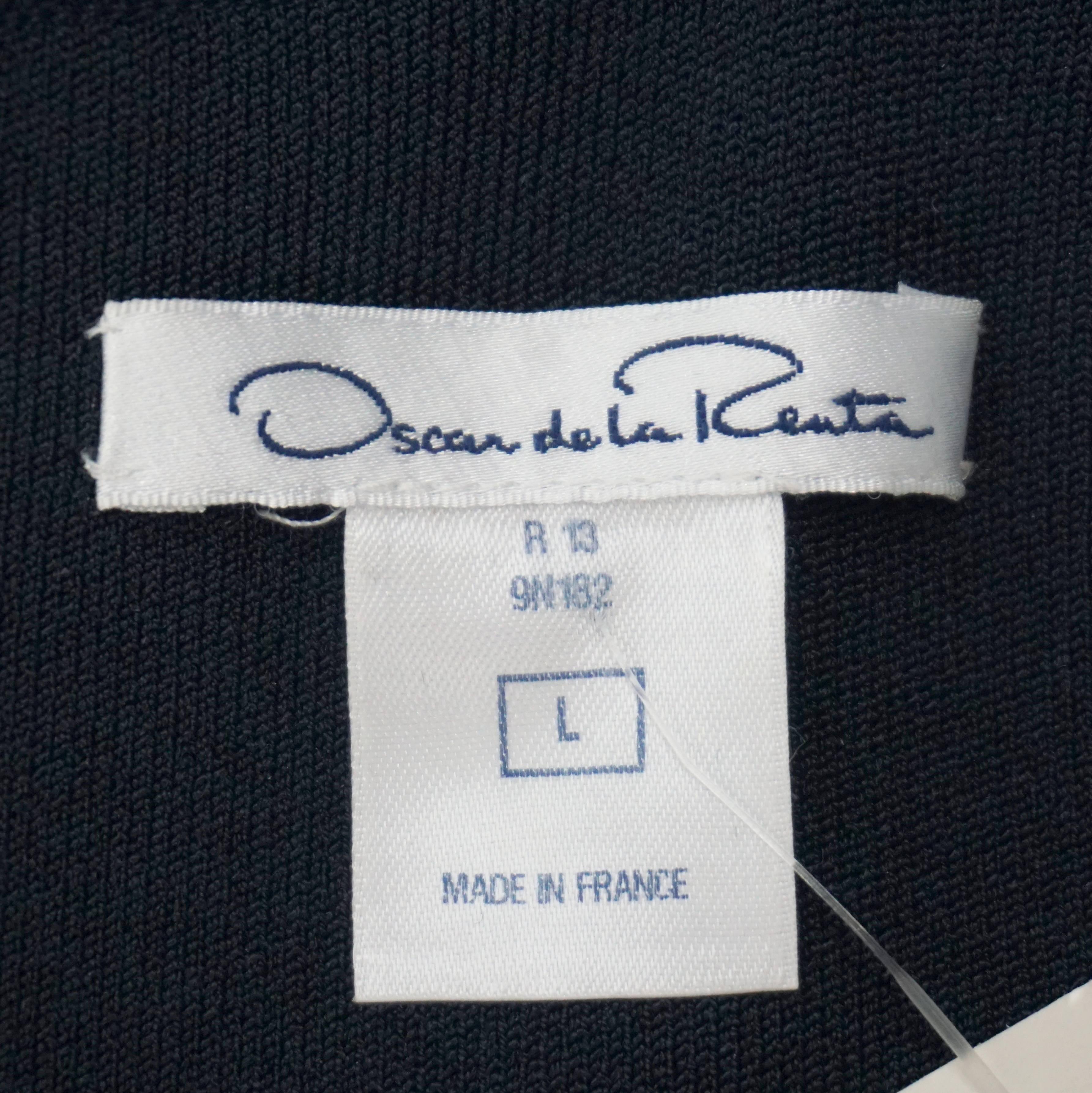 Oscar de la Renta Navy Knit Short Sleeve Dress - L 1