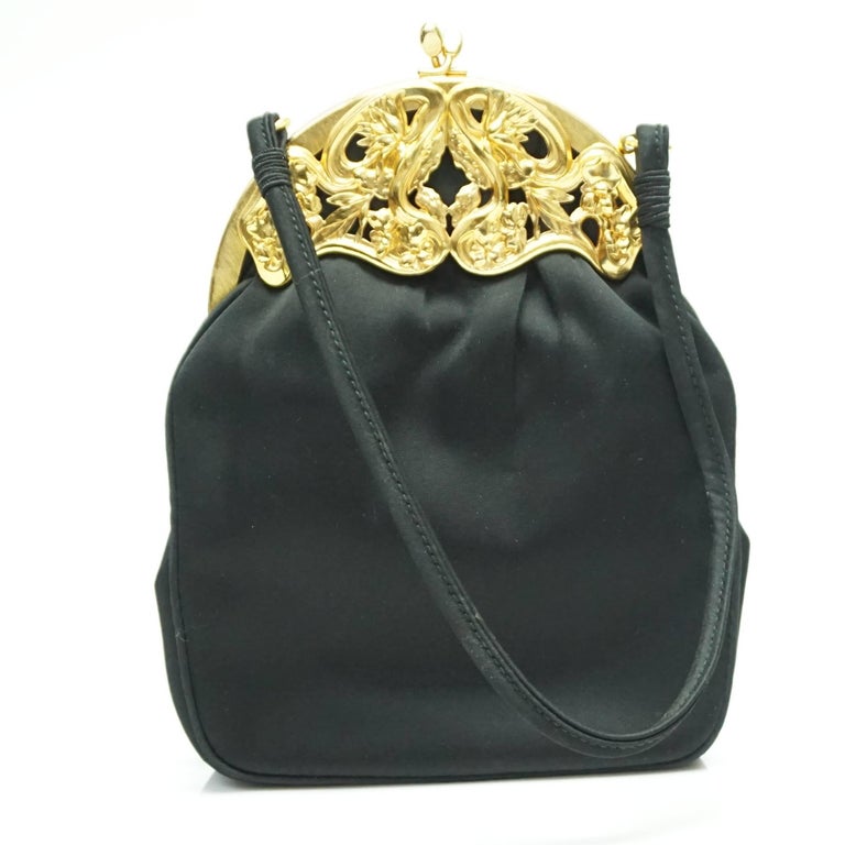 Rosenfeld Black Silk Handbag w/ Gold Frame-Circa 50's For Sale at ...