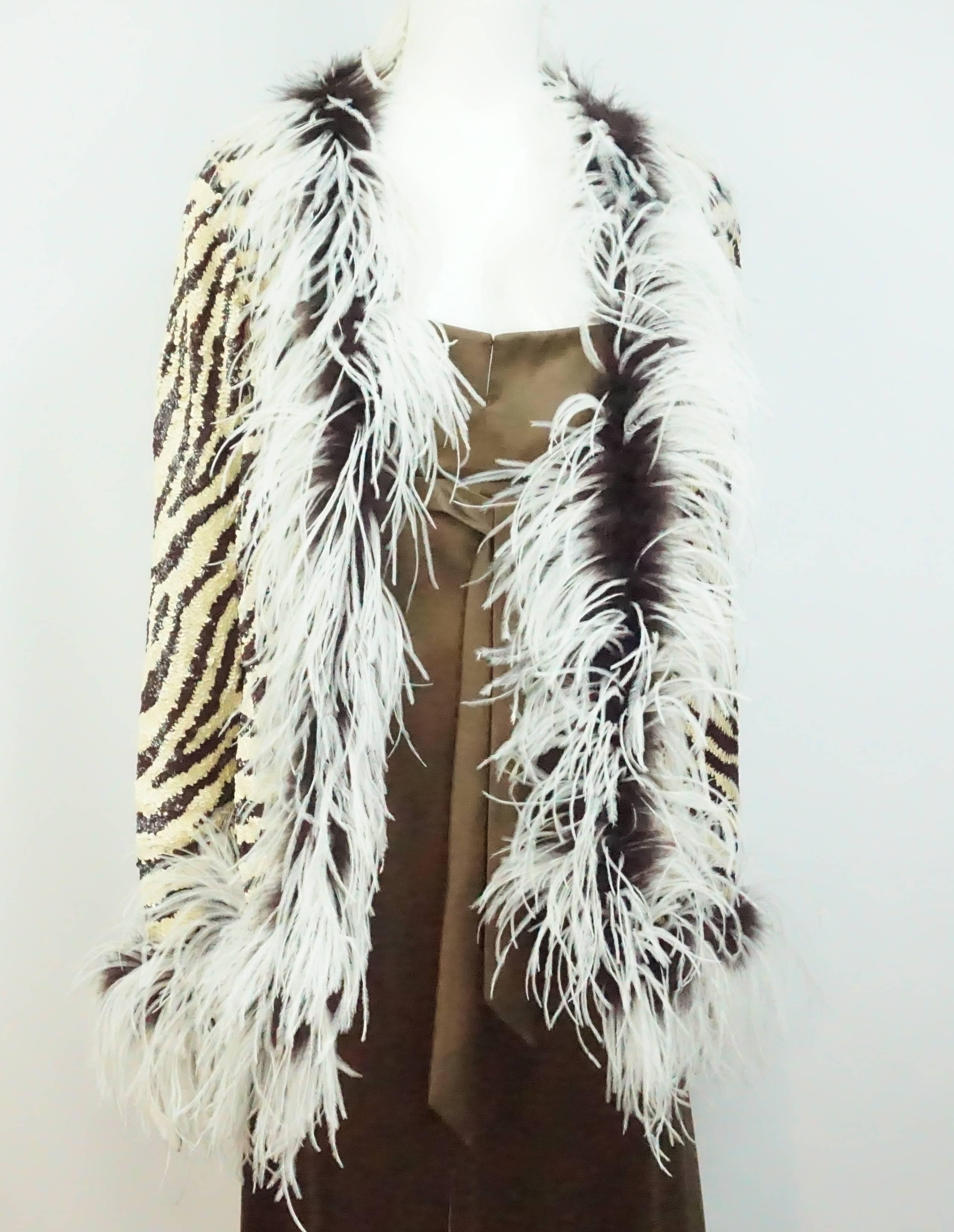 Valentino Animal Print Sequin Silk Jacket with Maribou Trim - M 4