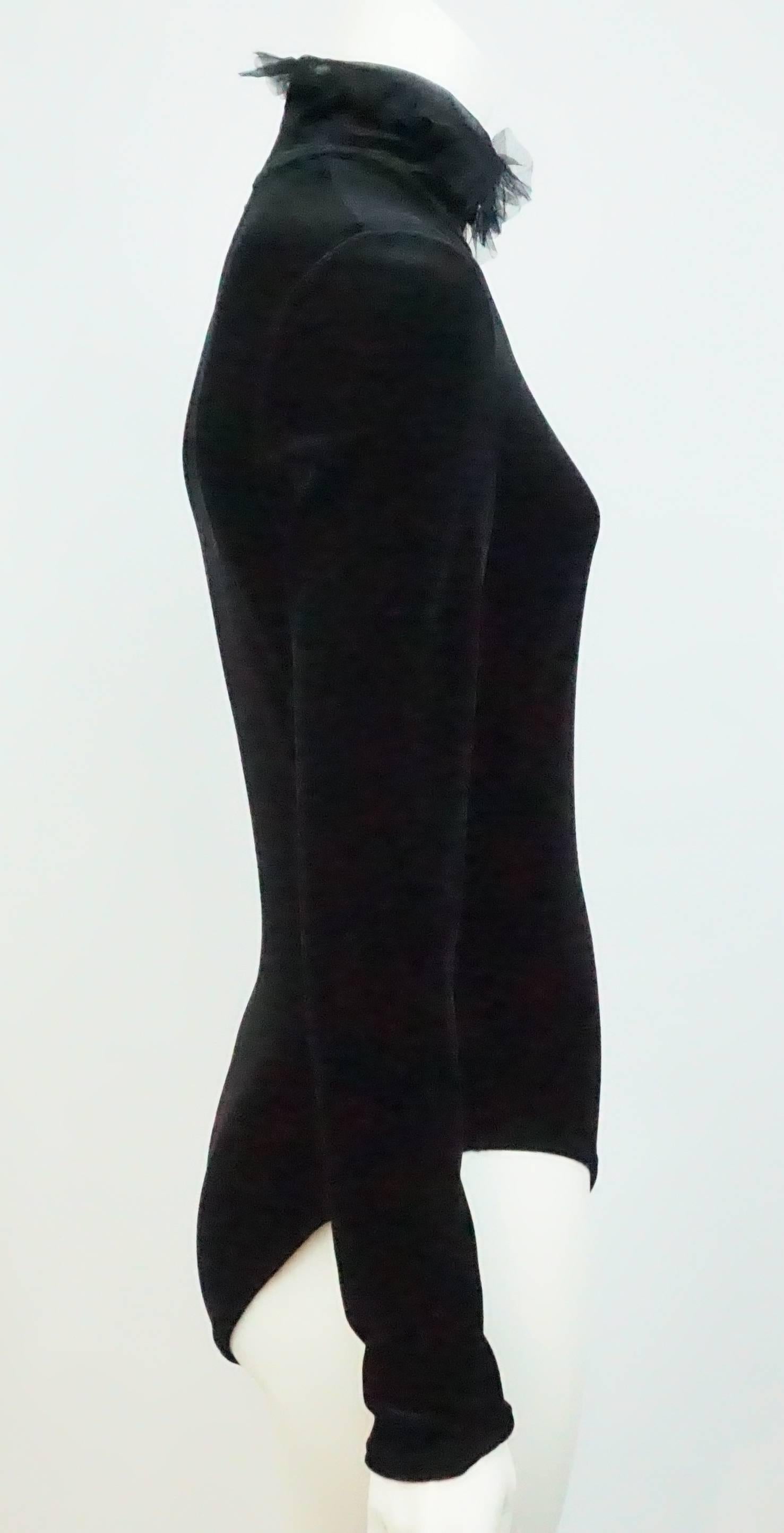 Christian Dior Black Velvet Bodysuit - Size 42 - Circa 1970's In Excellent Condition For Sale In West Palm Beach, FL