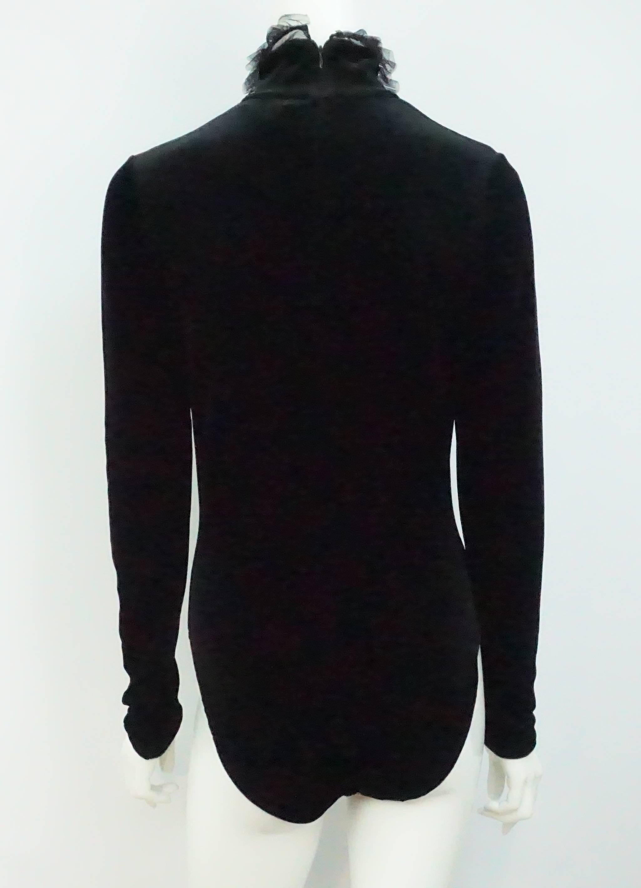 Women's Christian Dior Black Velvet Bodysuit - Size 42 - Circa 1970's For Sale