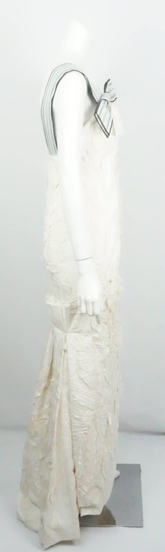 Carolina Herrera Ivory Cotton/Linen and Silk Applique Gown - 6