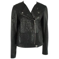 Chanel Black Leather Motorcycle Style Jacket - 40- SHW