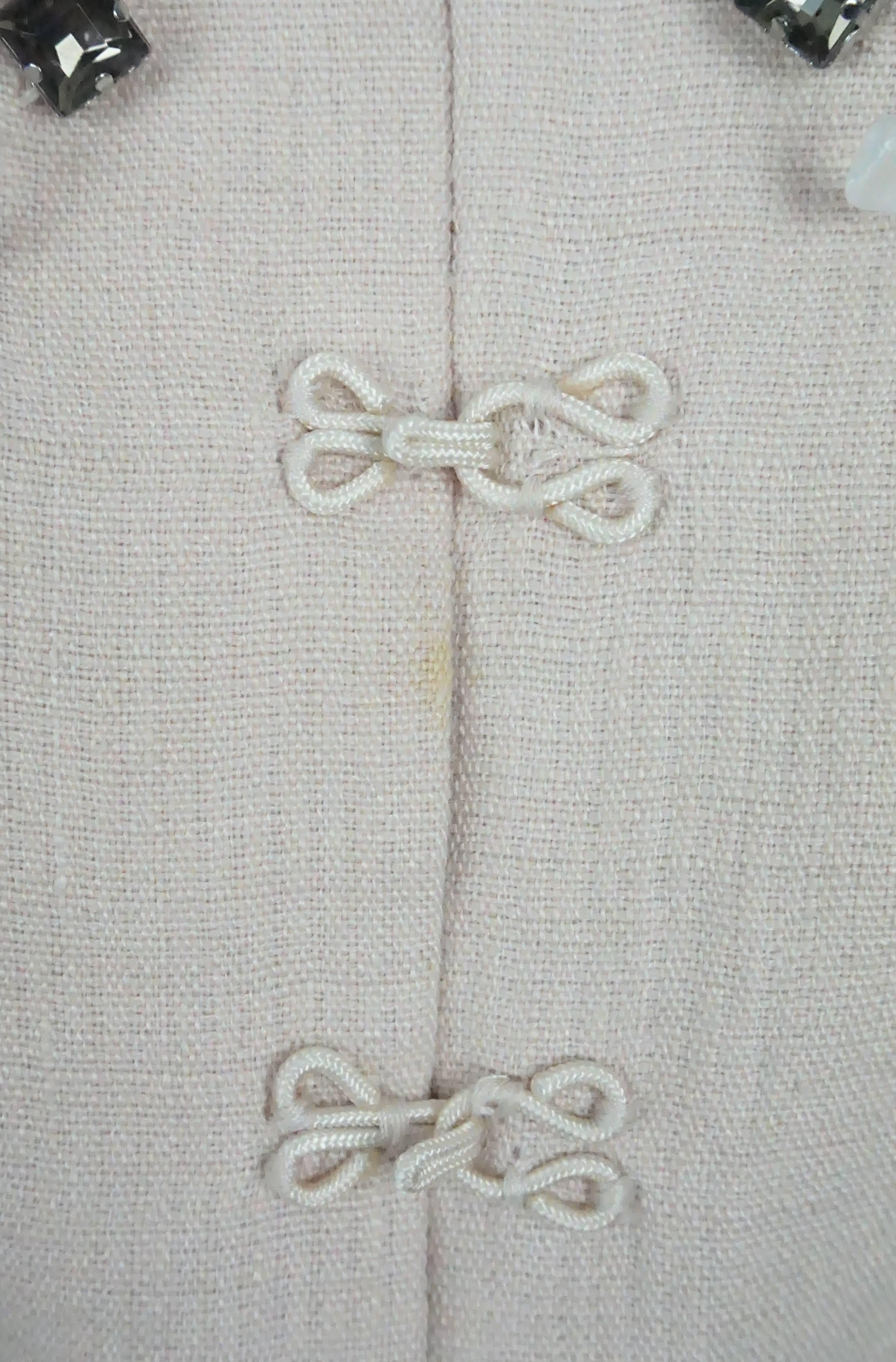 Robert Rodriguez Rose Peach Linen Jacket w/ Stone Embellished Detail - 10 In Excellent Condition In West Palm Beach, FL