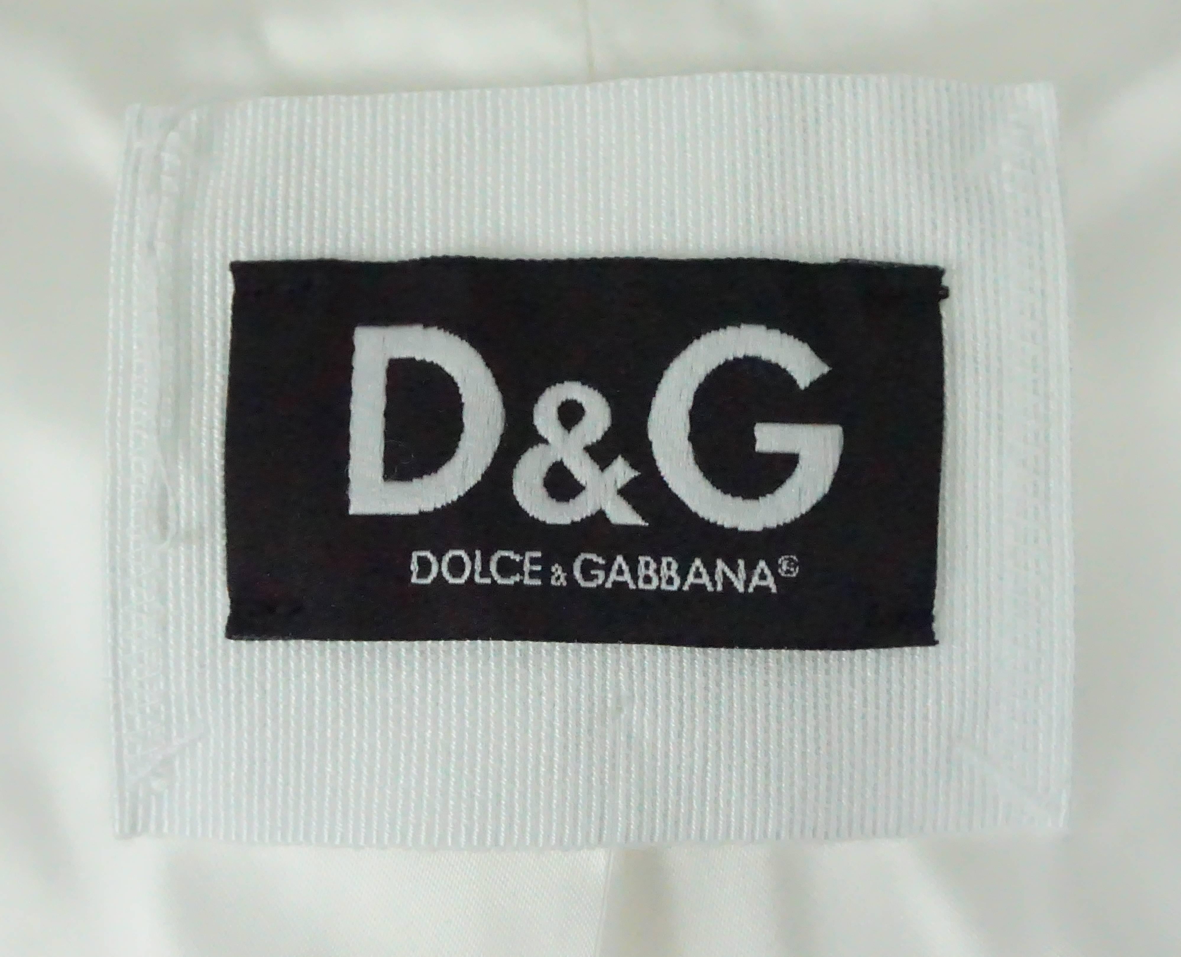 D & G White Cotton Jacket w/ Red/White/Blue Stitched Ribbon Trim - 42 2