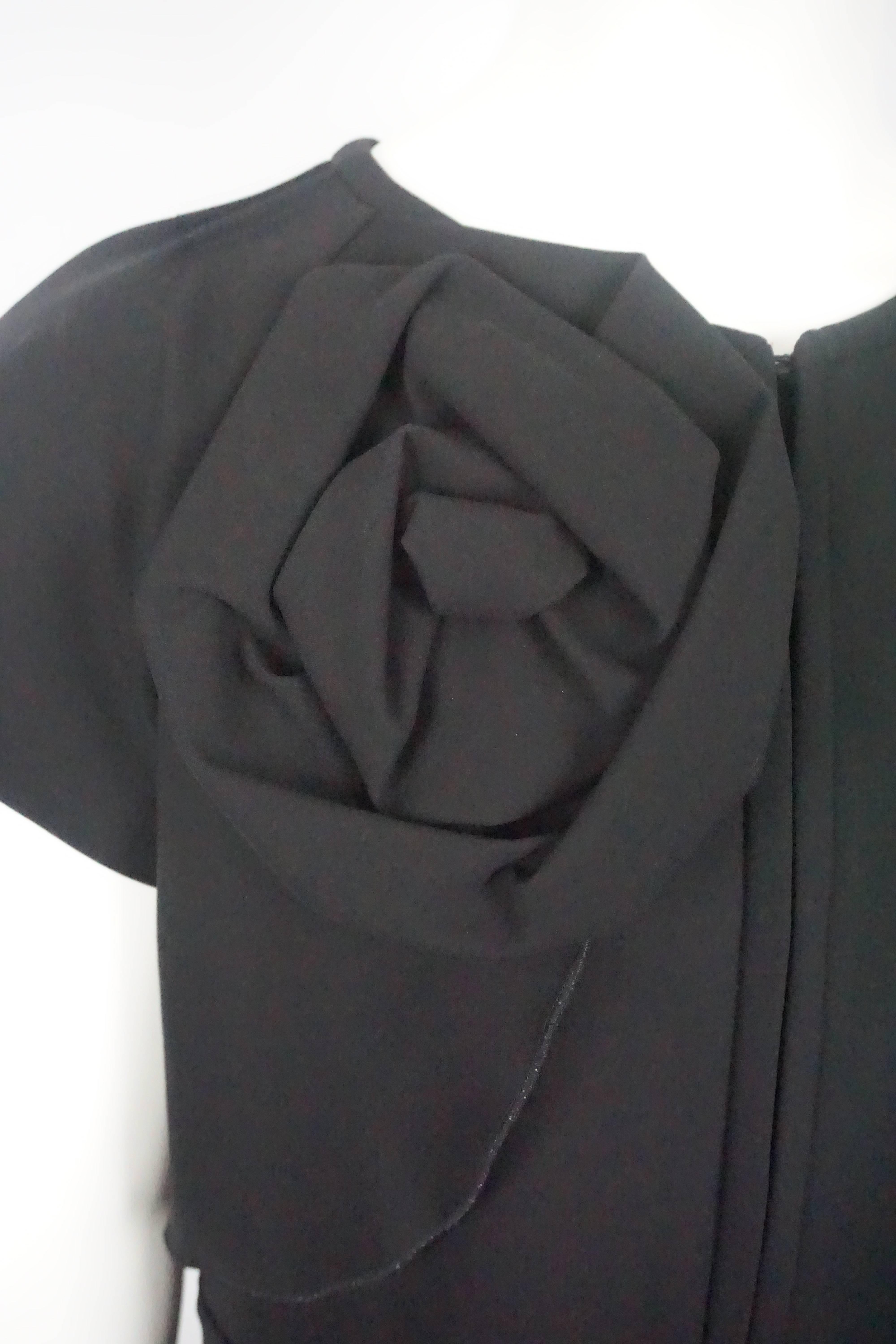 Valentino Black Short Sleeve Dress w/ Rose Detail - 8 1