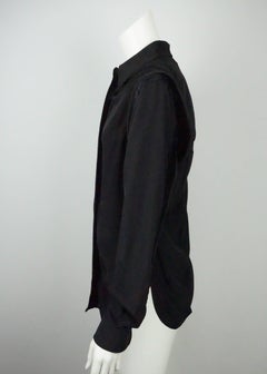 Yves Saint Laurent Rive Gauche Black Long Sleeve Silk with Velvet Detail Top