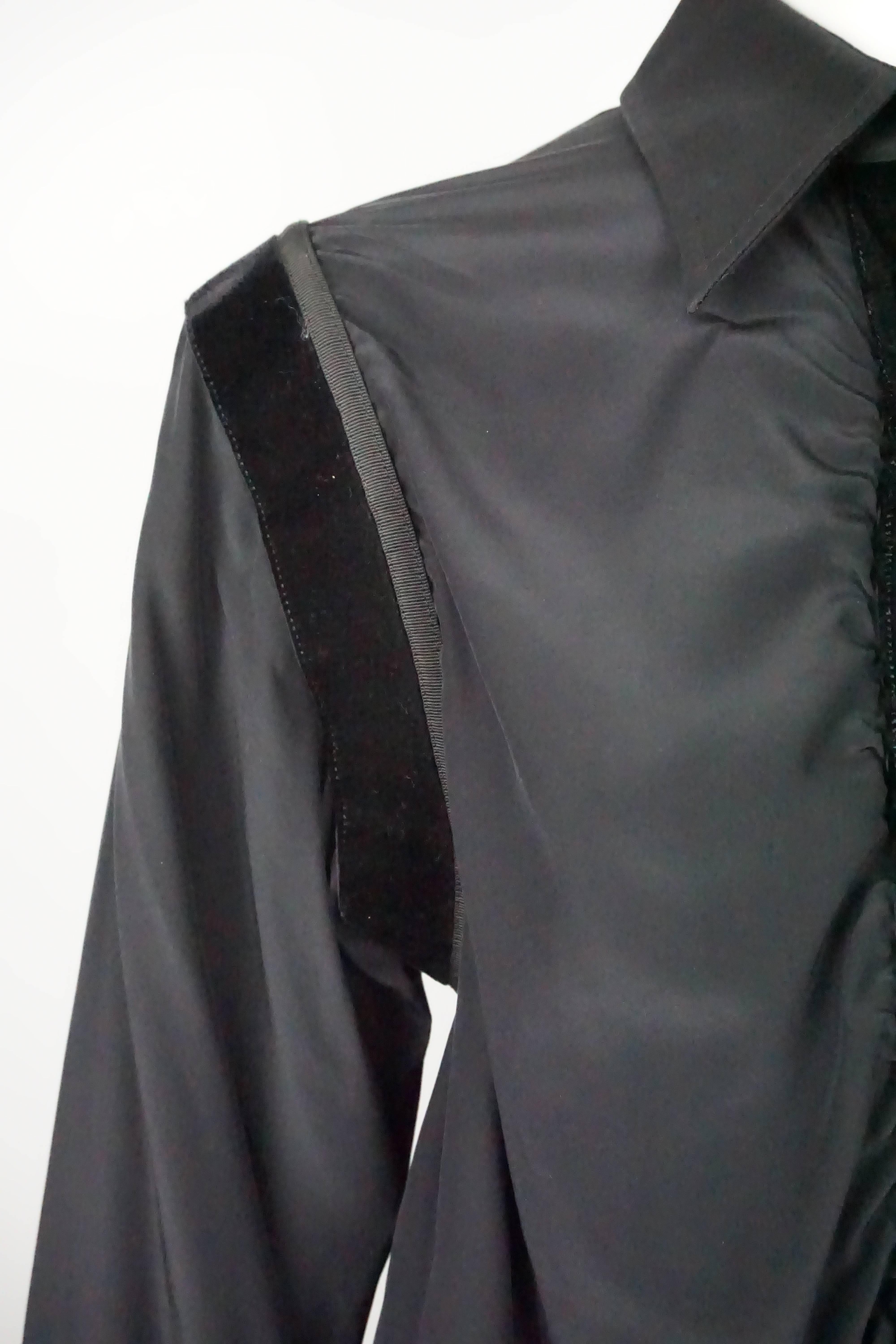 Women's Yves Saint Laurent Rive Gauche Black Long Sleeve Silk with Velvet Detail Top For Sale
