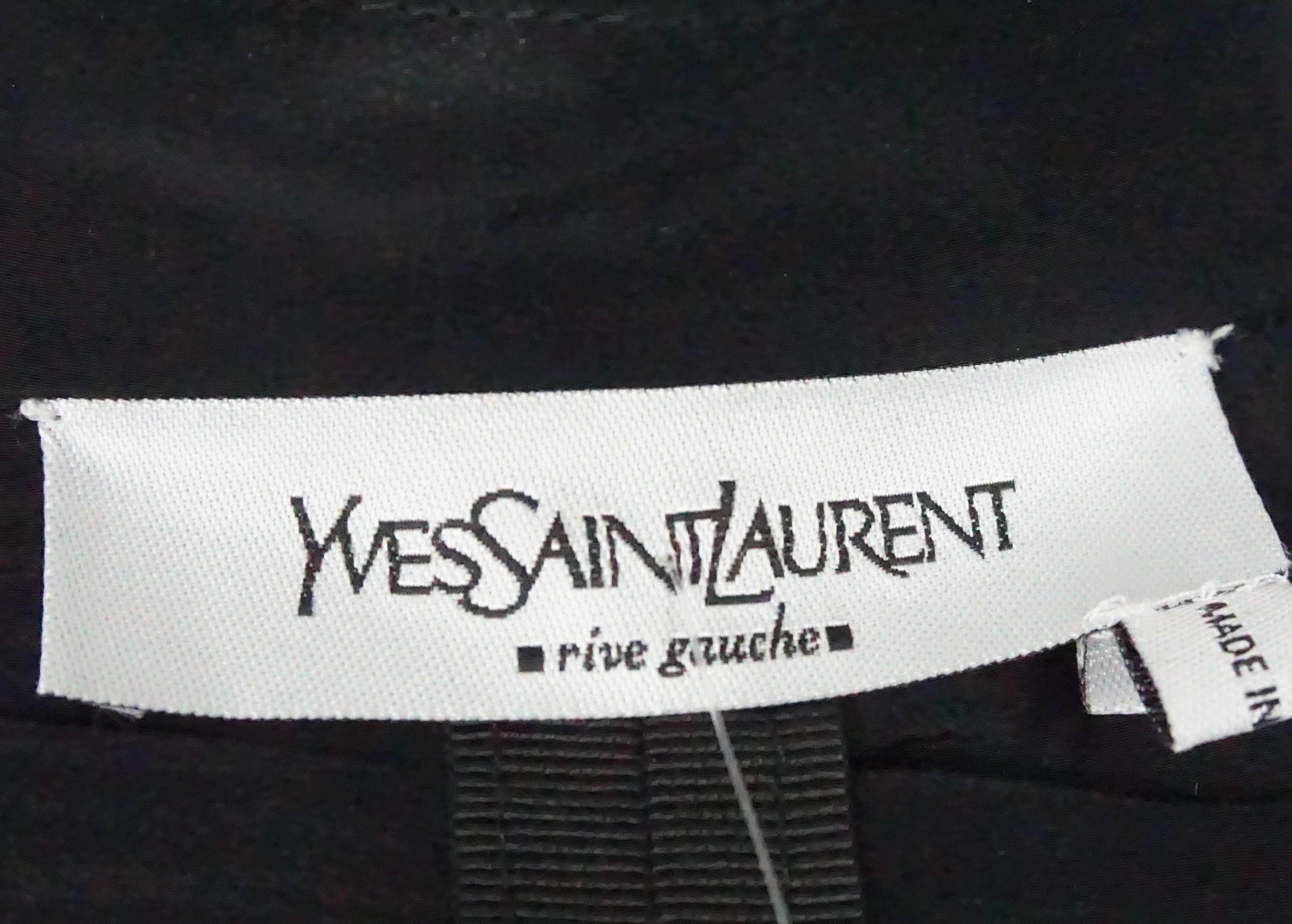 Yves Saint Laurent Rive Gauche Black Long Sleeve Silk with Velvet Detail Top  For Sale 1