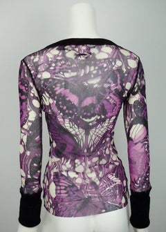 Jean Paul Gaultier Purple Print Mesh Top w/ Velvet - Large