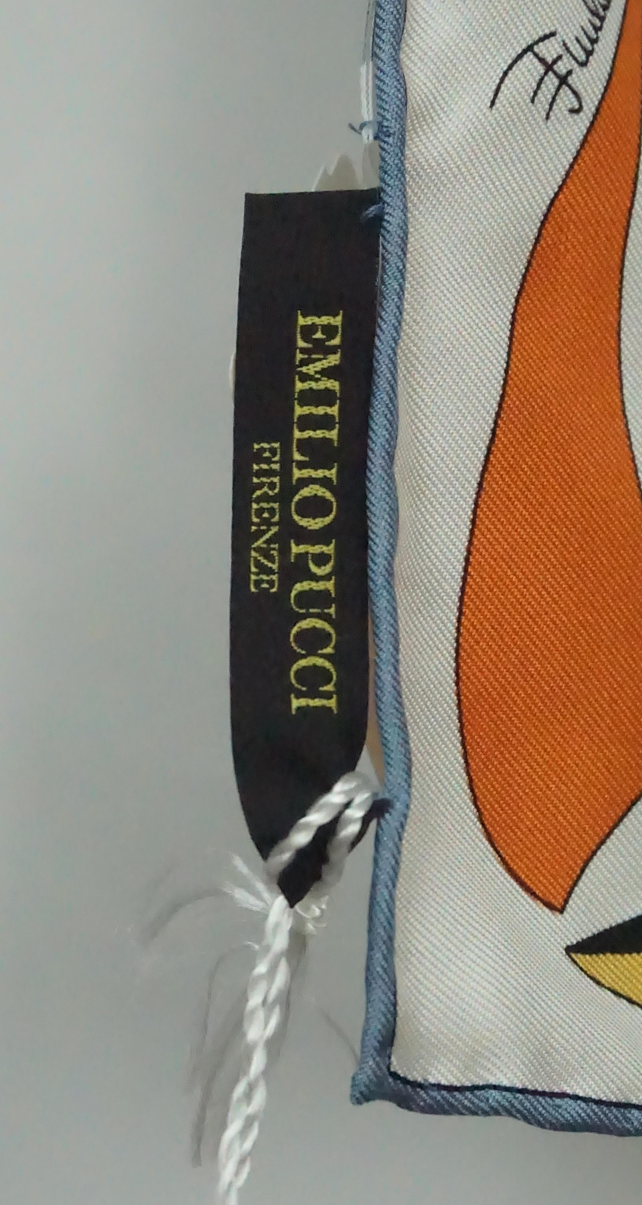 Emilio Pucci Blue, Brown, Orange and Yellow Scarf - NWT In New Condition In West Palm Beach, FL