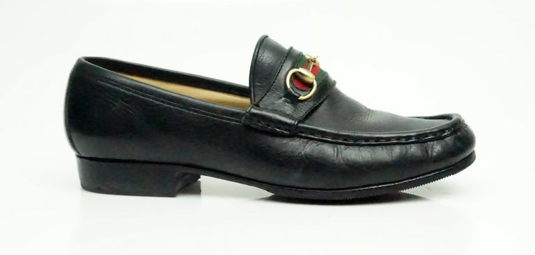 Gucci Vintage Black Leather Loafer w/ Red and Green Stripe  display picture 2