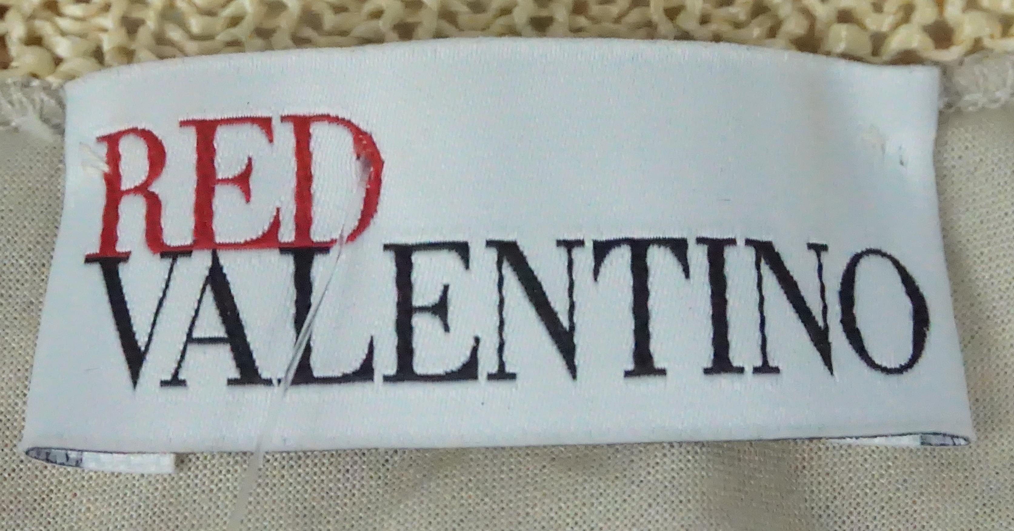 Red Valentino Beige Raffia Crochet Knit Jacket w/ Floral Detail -  Medium  2